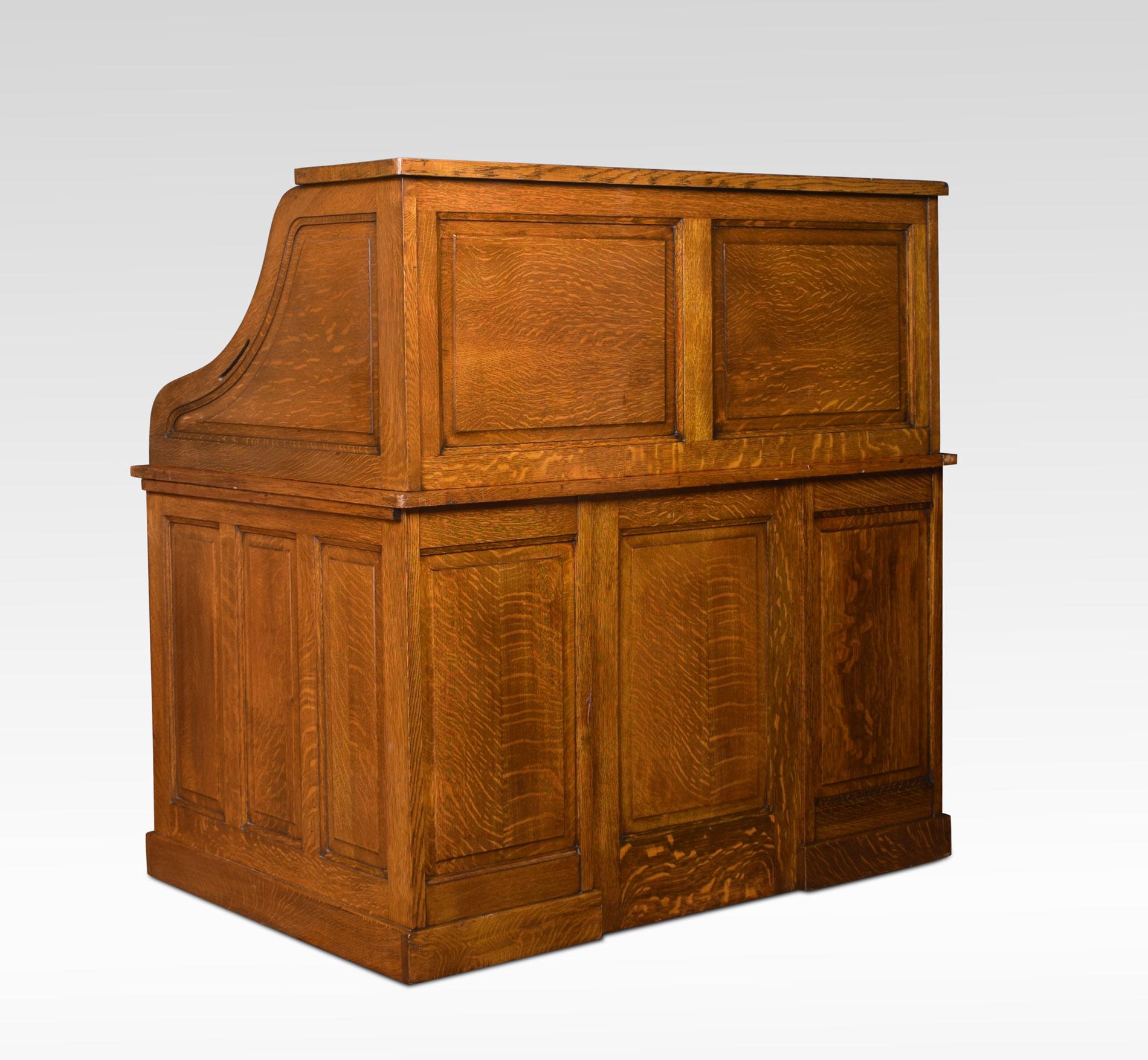 19th Century Oak Pedestal Roll Top Desk by Cutler