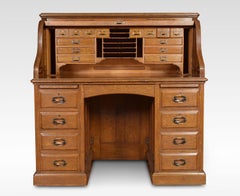 Oak Pedestal Roll Top Desk