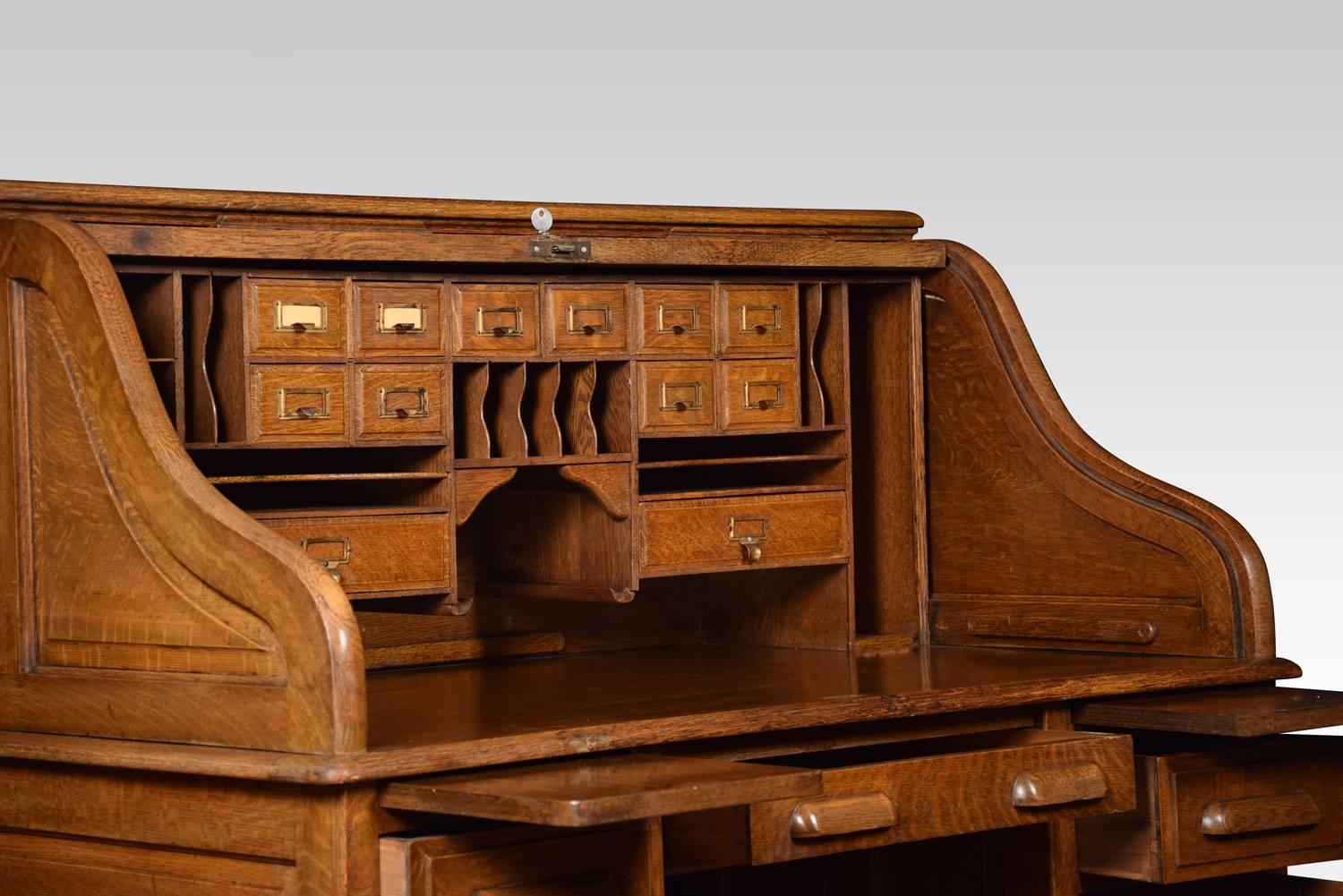 20th Century Oak Pedestal Roll Top Desk
