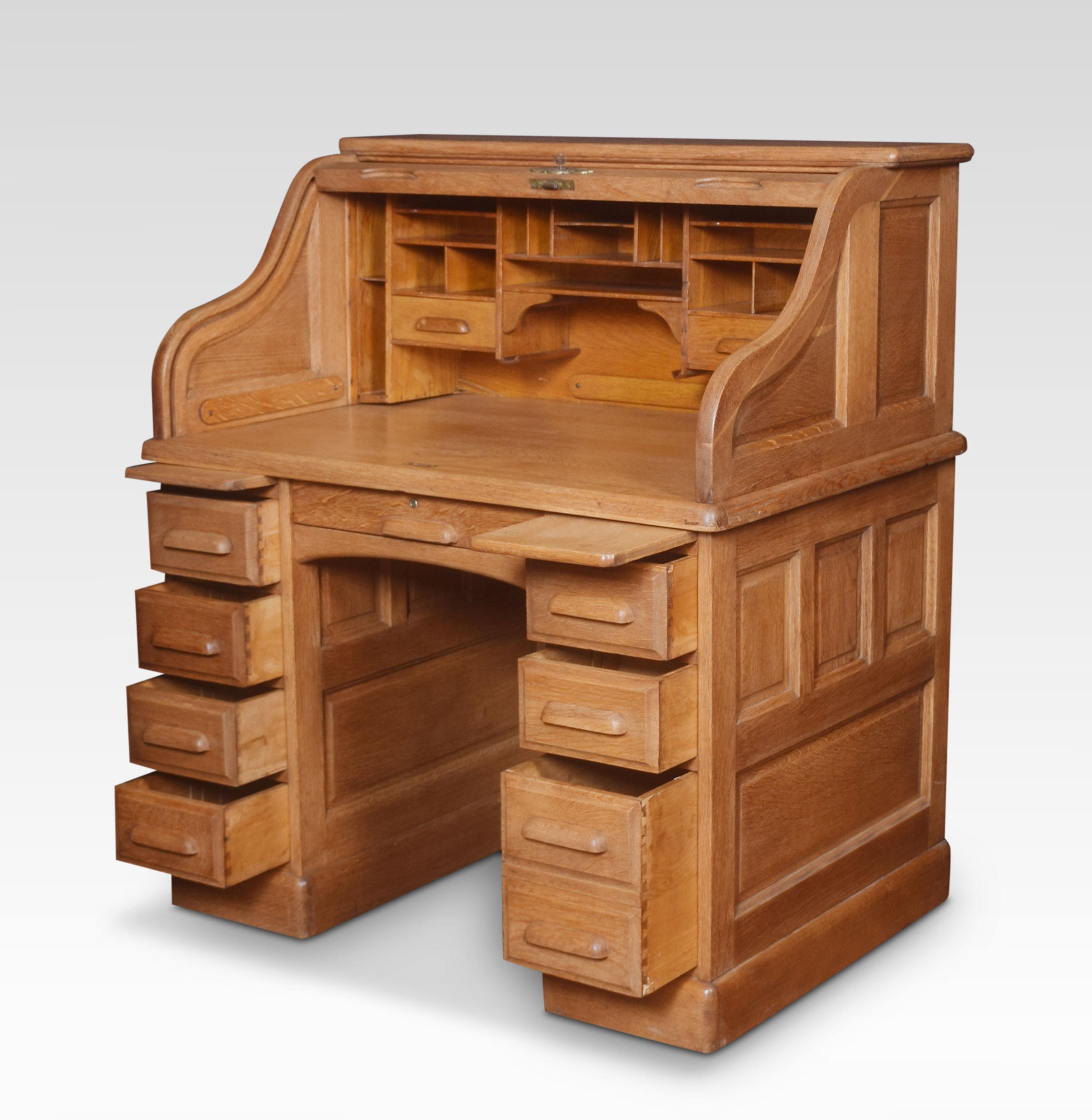 20th Century Oak Pedestal Roll Top Desk