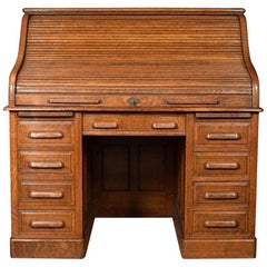 Oak Pedestal Roll Top Desk