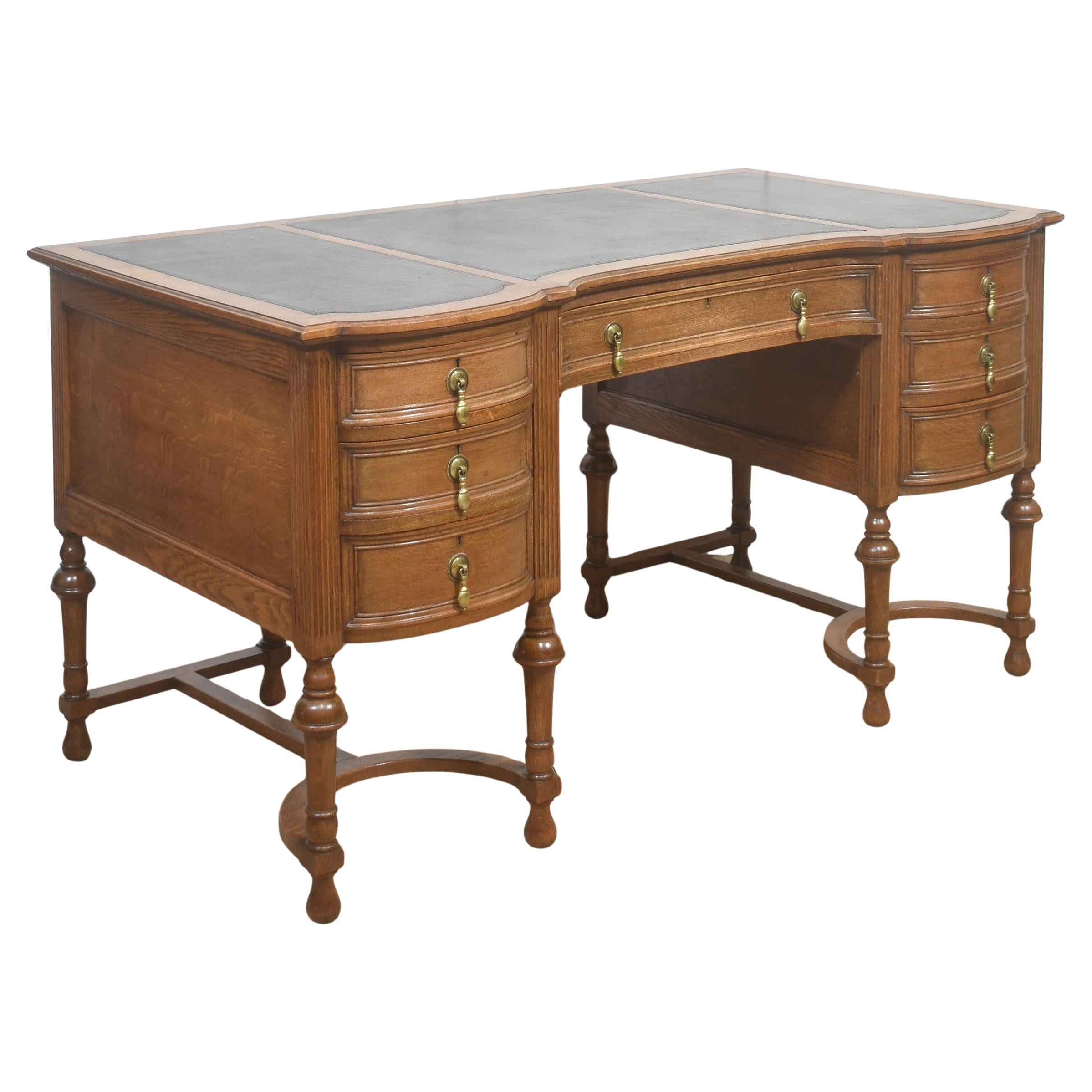 Oak Pedestal Writing Desk For Sale