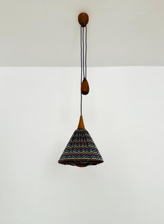 Oak Pendant Lamp with Counterweight by Uno and Östen Kristiansson