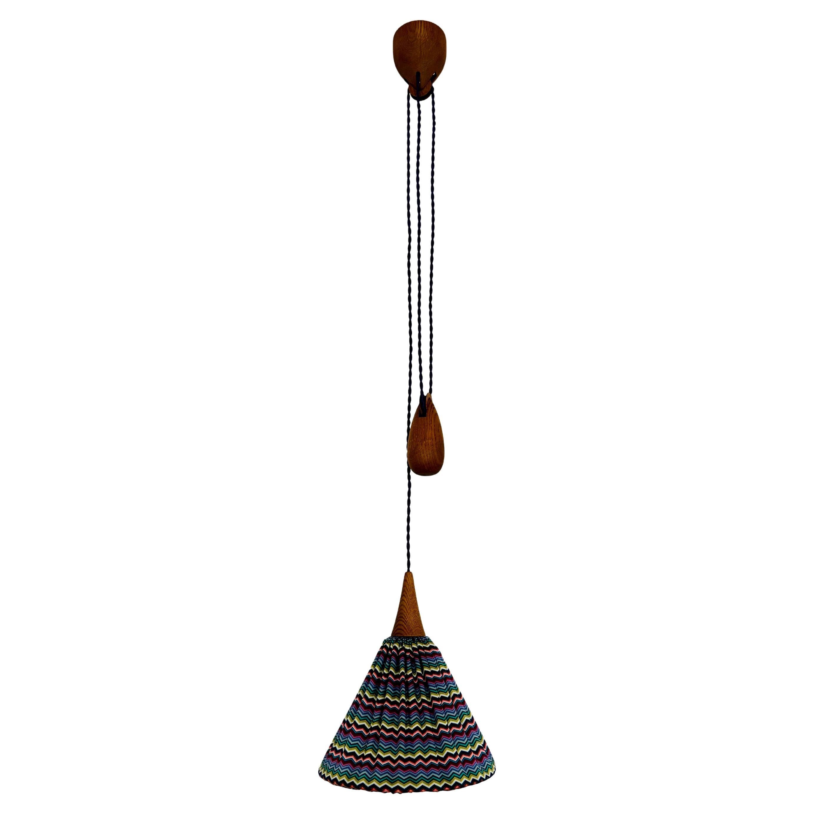 Oak Pendant Lamp with Counterweight by Uno and Östen Kristiansson