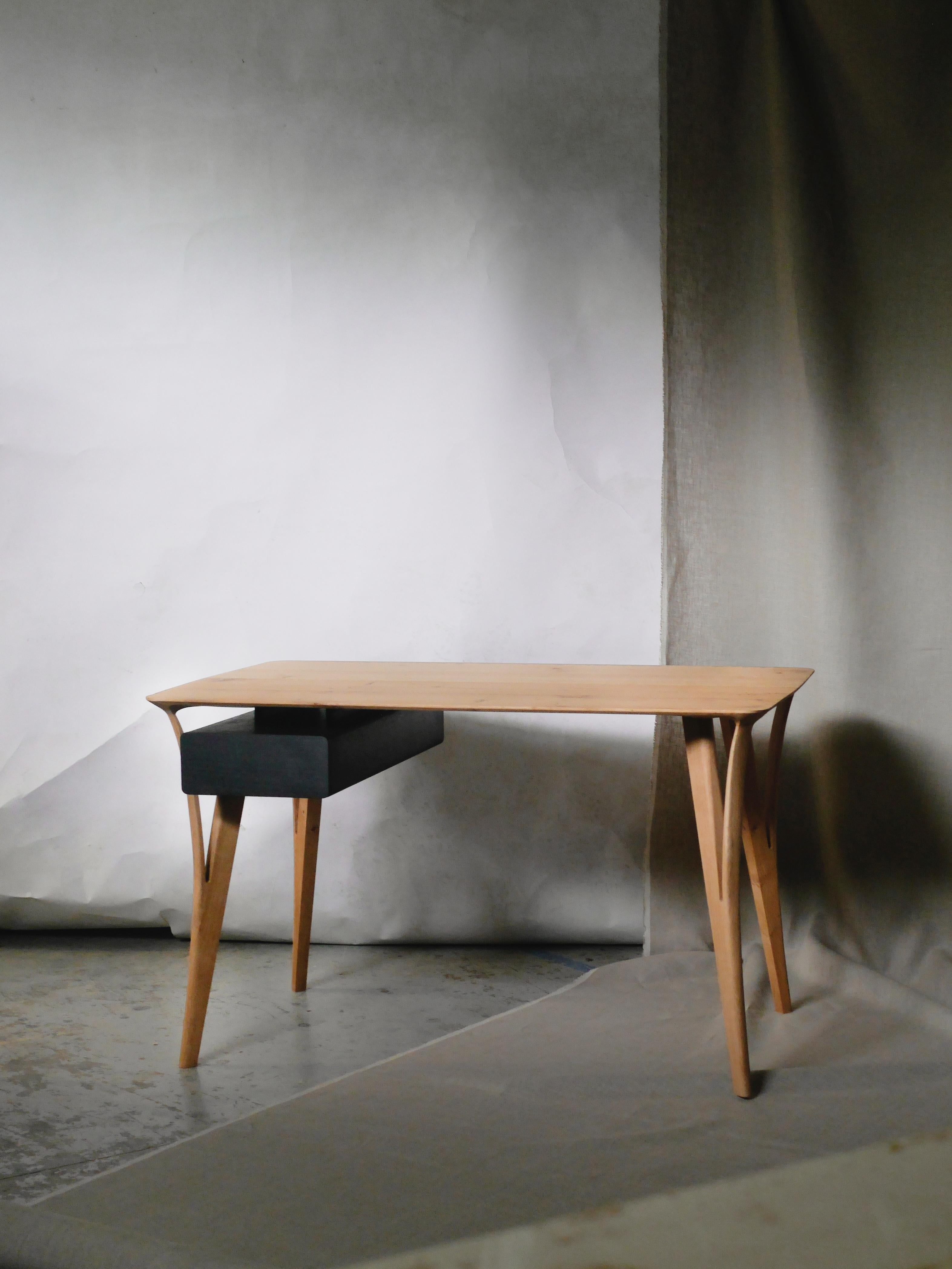 Oak Pétiole Desk by Alexandre Labruyère 
Current Production
Dimensions: W 130 x D 80 x H 75 cm
Materials: Oak, Deep Black Wax, Natural Oil Protection.

All furniture is made to order and made to measure. In line with its natural inspirations,