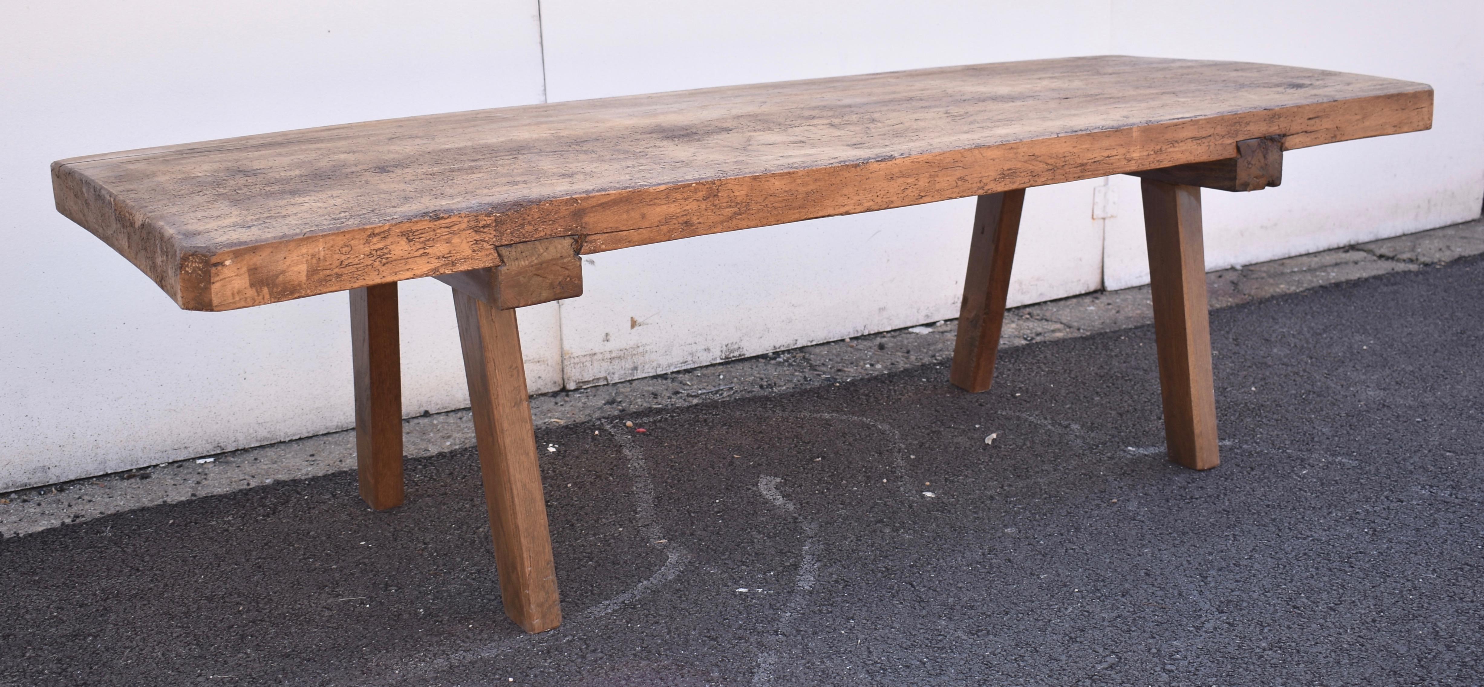 Country Oak Pig Bench Butcher's Block Coffee Table, Dated 1954