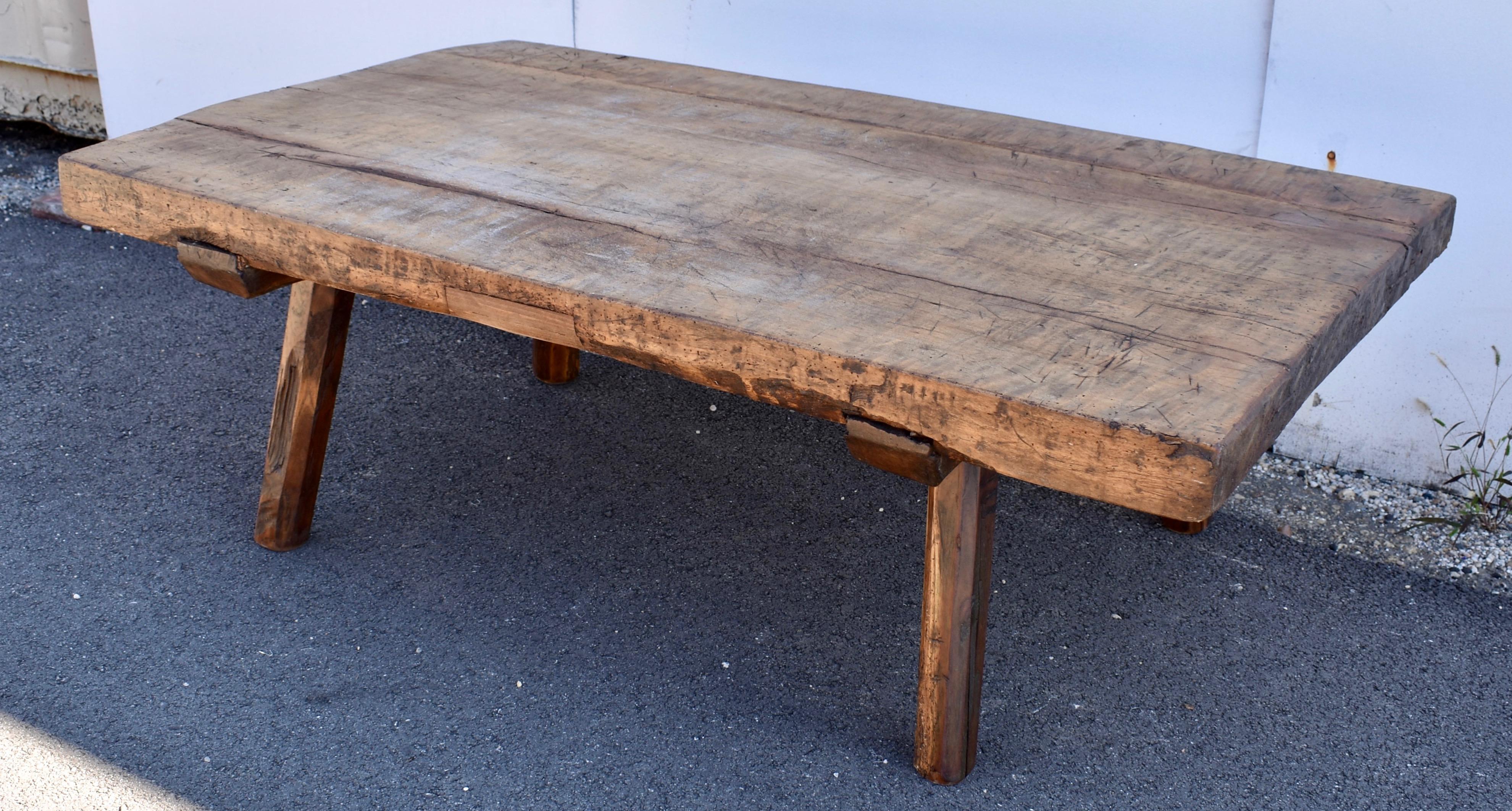 Country Oak Pig Bench Butcher's Block Coffee Table For Sale