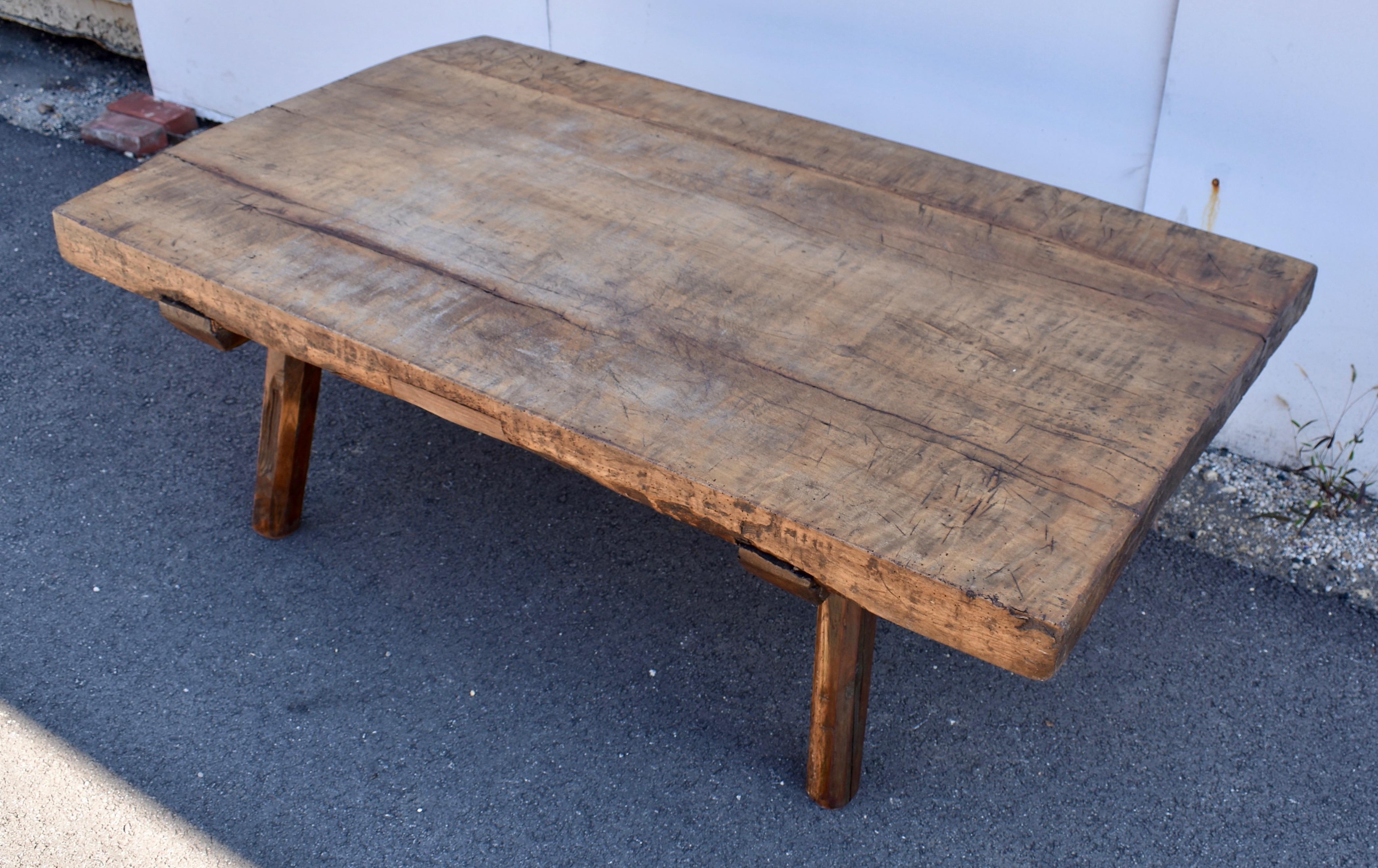 Country Oak Pig Bench Butcher's Block Coffee Table For Sale