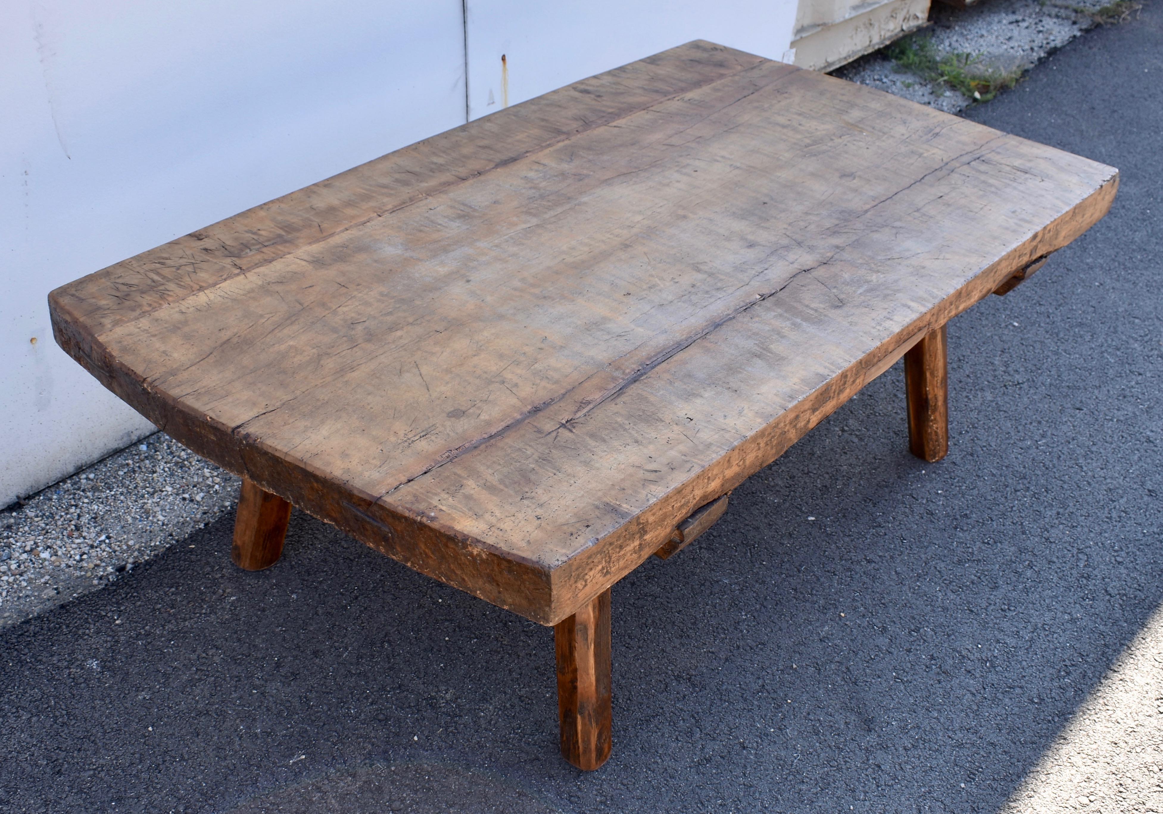 Polished Oak Pig Bench Butcher's Block Coffee Table For Sale