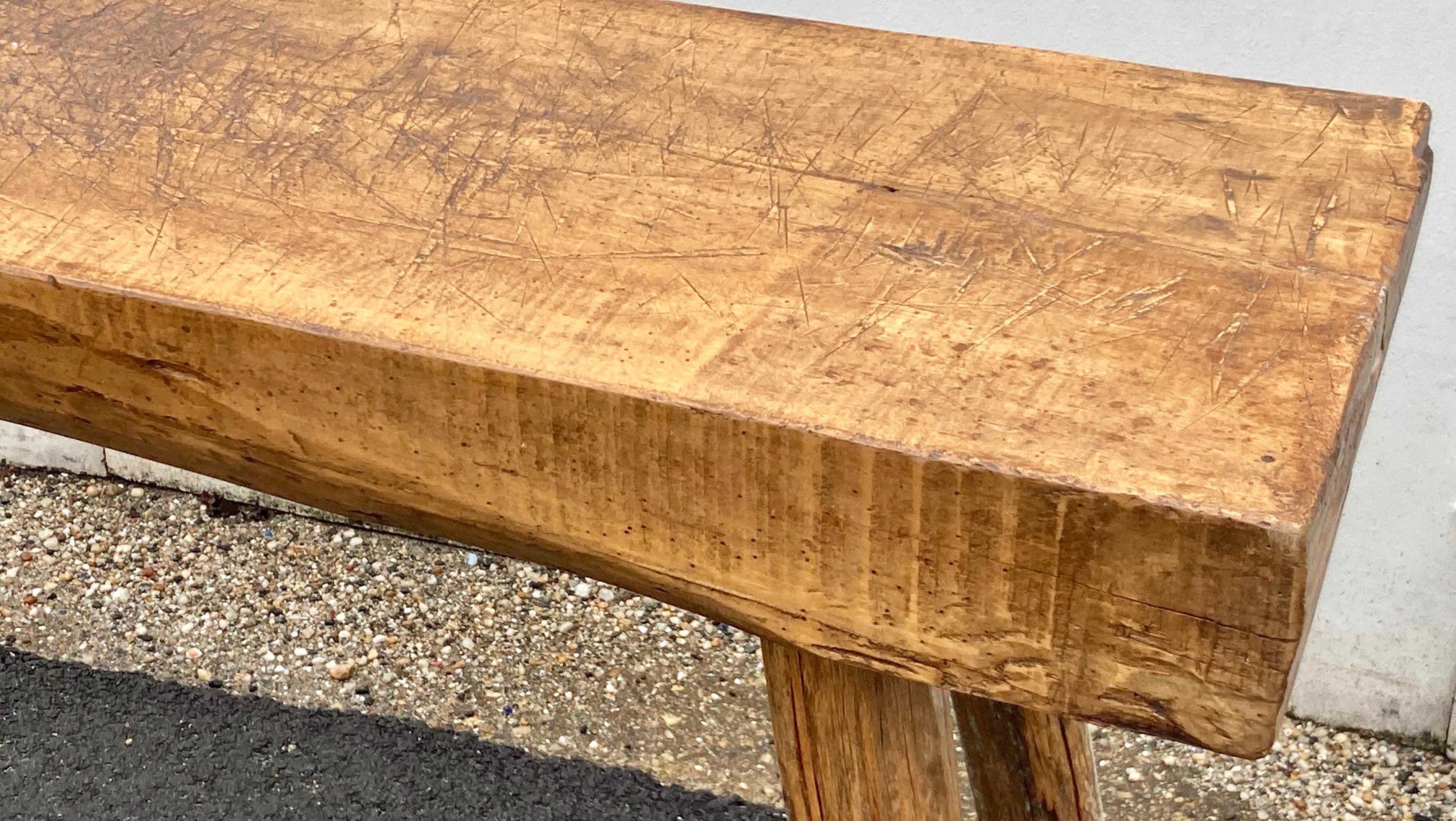 Oak Pig Bench Butcher's Block Side Table In Good Condition For Sale In Baltimore, MD