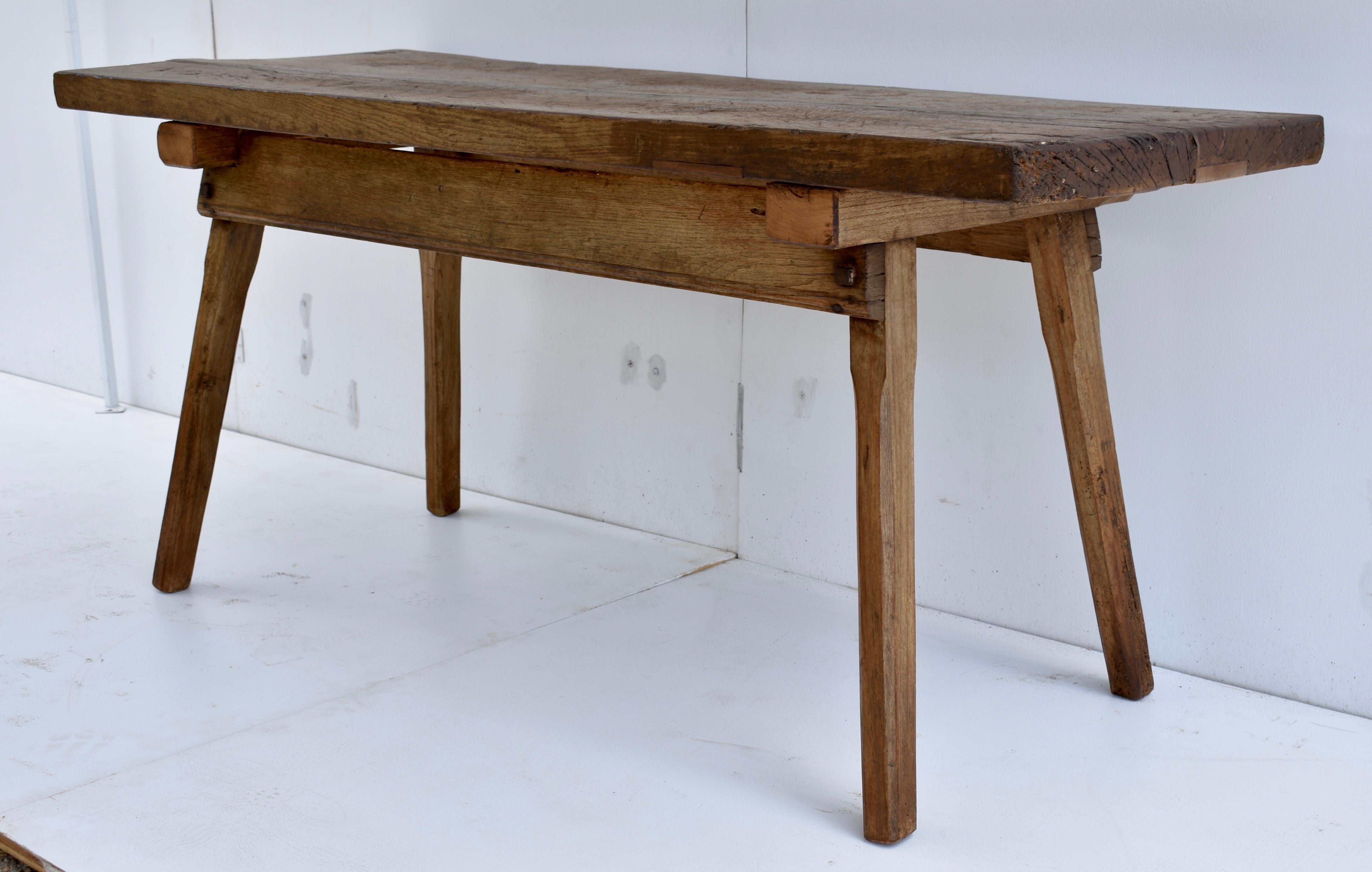 Oak Pig Bench Butcher's Block Table In Good Condition In Baltimore, MD