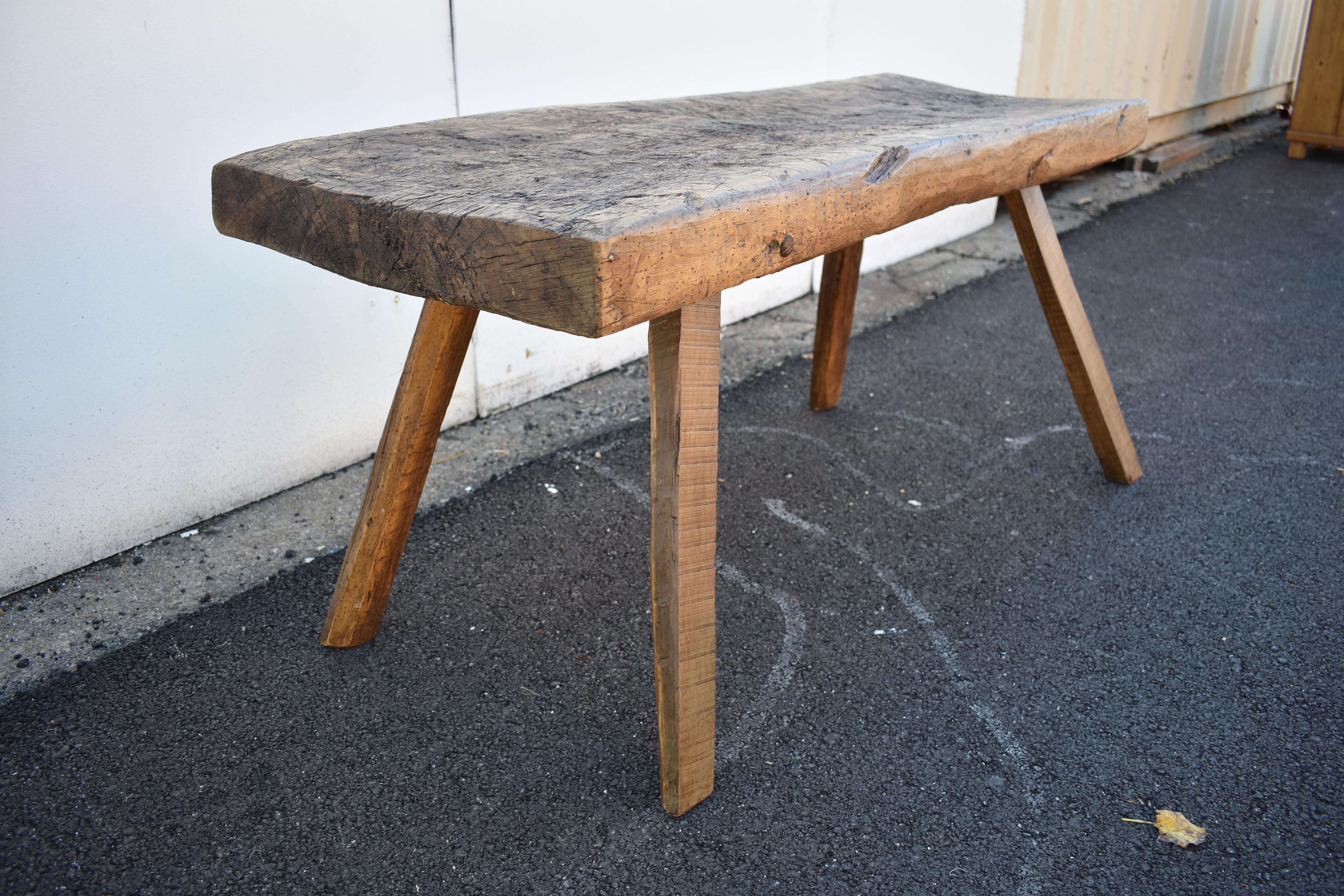 Oak Pig Bench Butcher's Block Table In Good Condition For Sale In Baltimore, MD