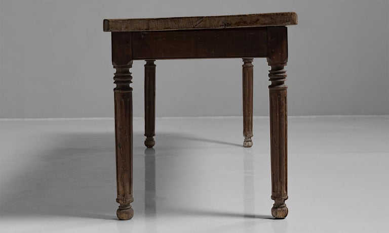 French Oak & Pine Farmhouse Table, France circa 1830