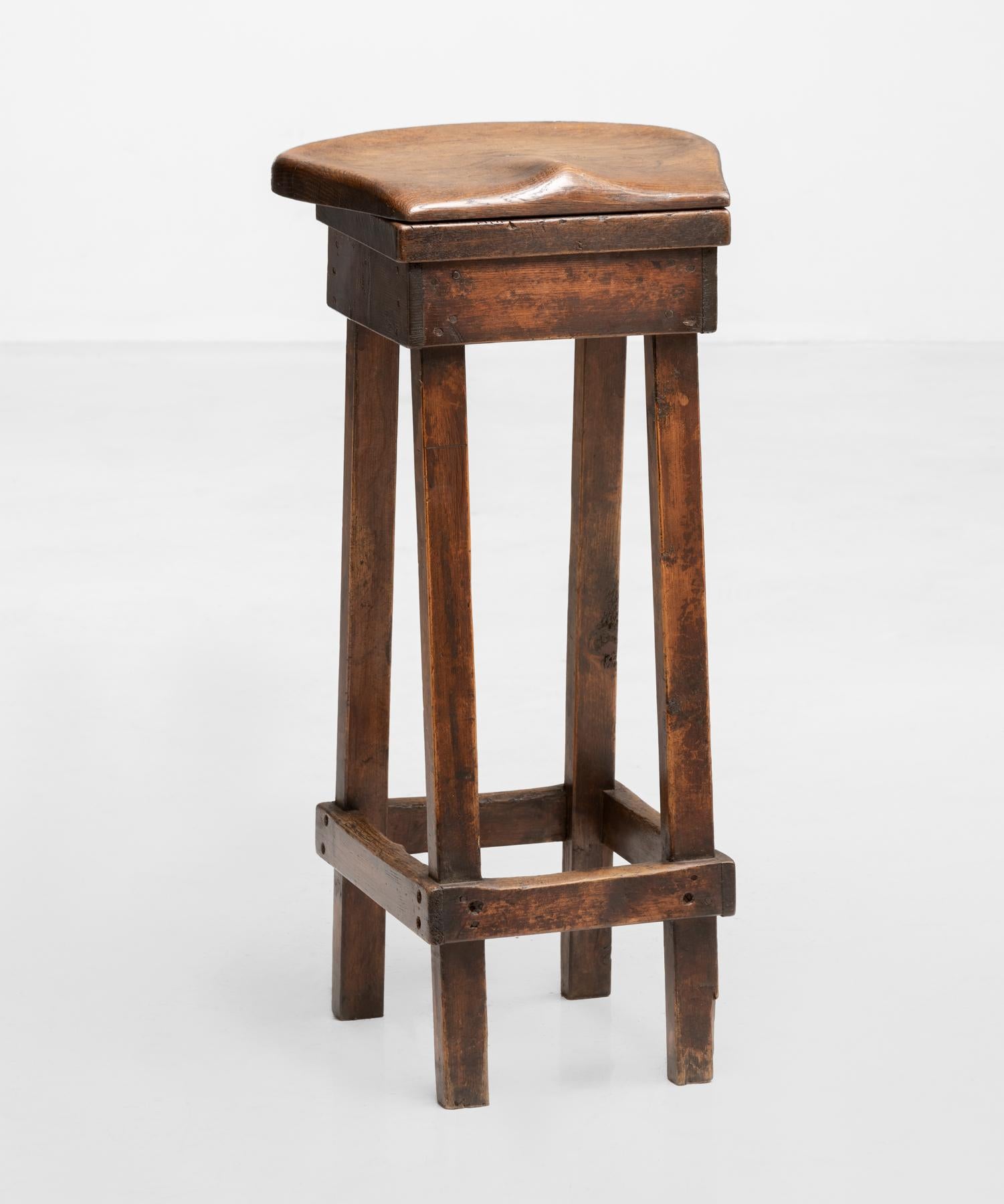 Oak & Pine Shop Stool, England, circa 1920

Simple form with carved, swiveling seat.