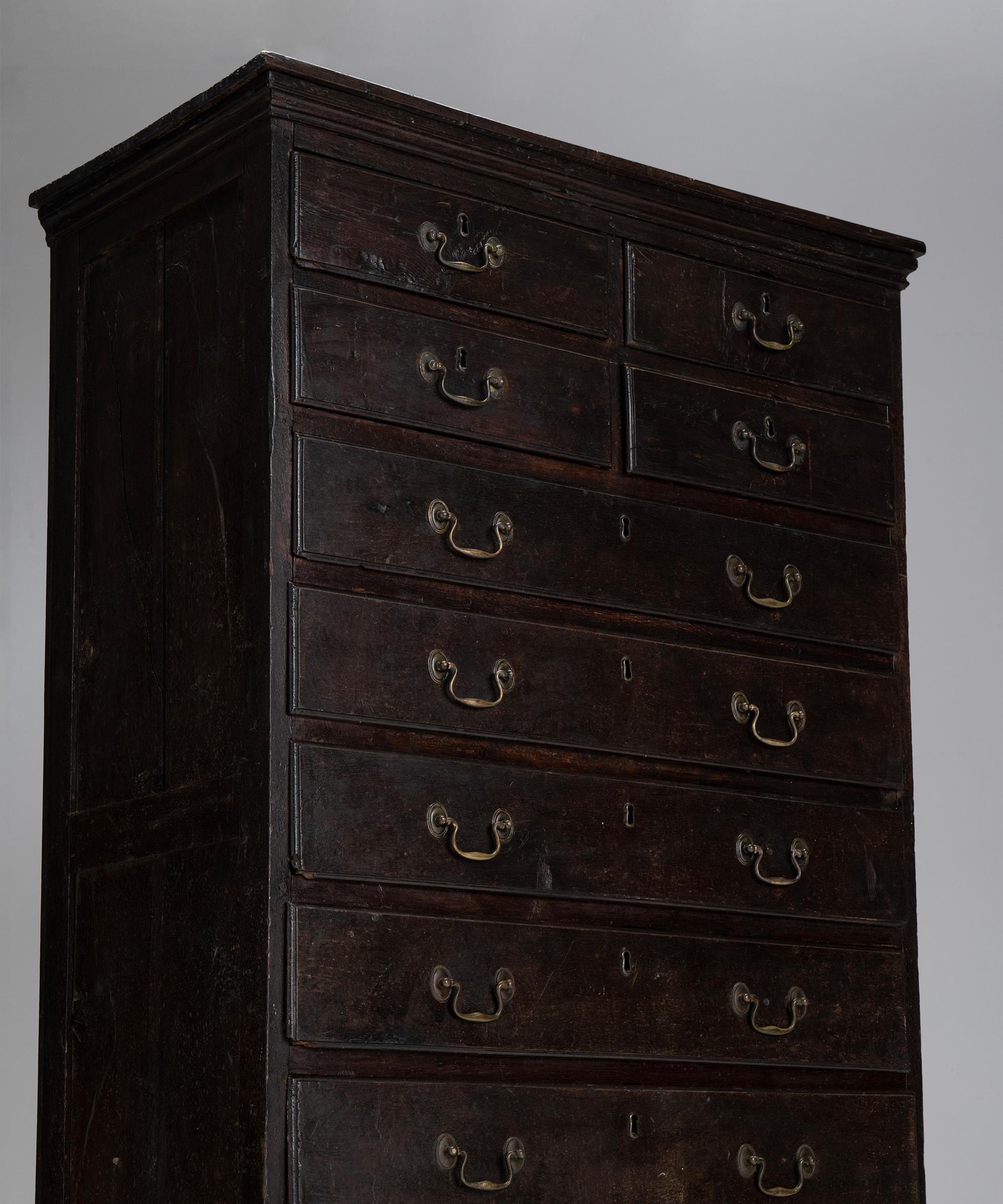 Oak & pine tallboy

England Circa 1780

Elegant bank of drawers with exceptional patina and original brass pulls.

Measures: 39.5”w x 17.5”d x 79.5”h.
