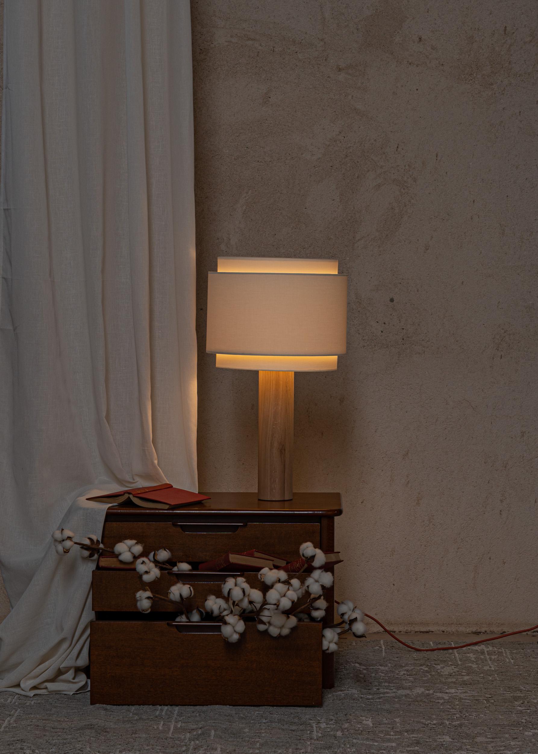 Post-Modern Oak Pipo Duoble Table Lamp by Simone & Marcel For Sale
