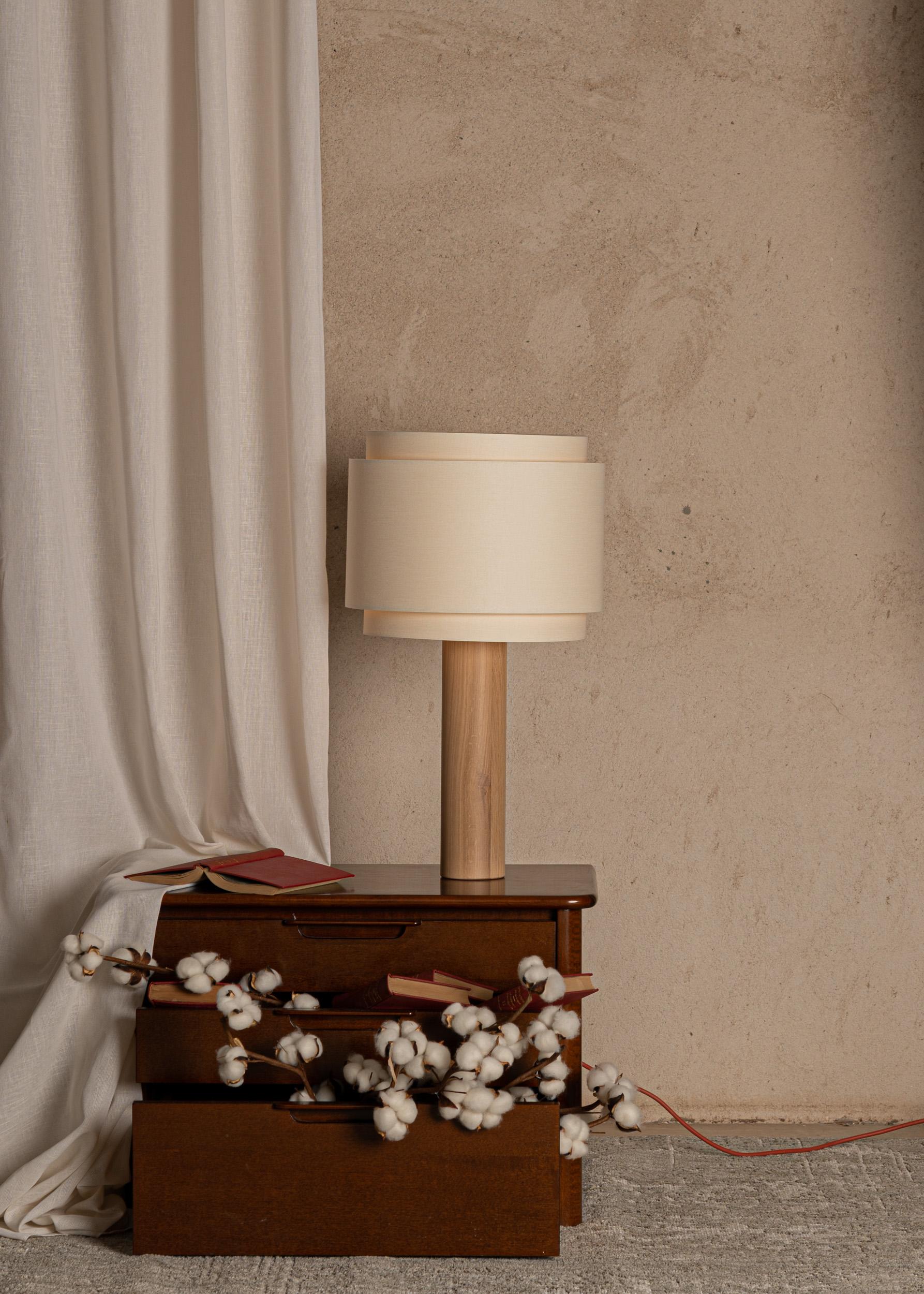 Spanish Oak Pipo Duoble Table Lamp by Simone & Marcel For Sale
