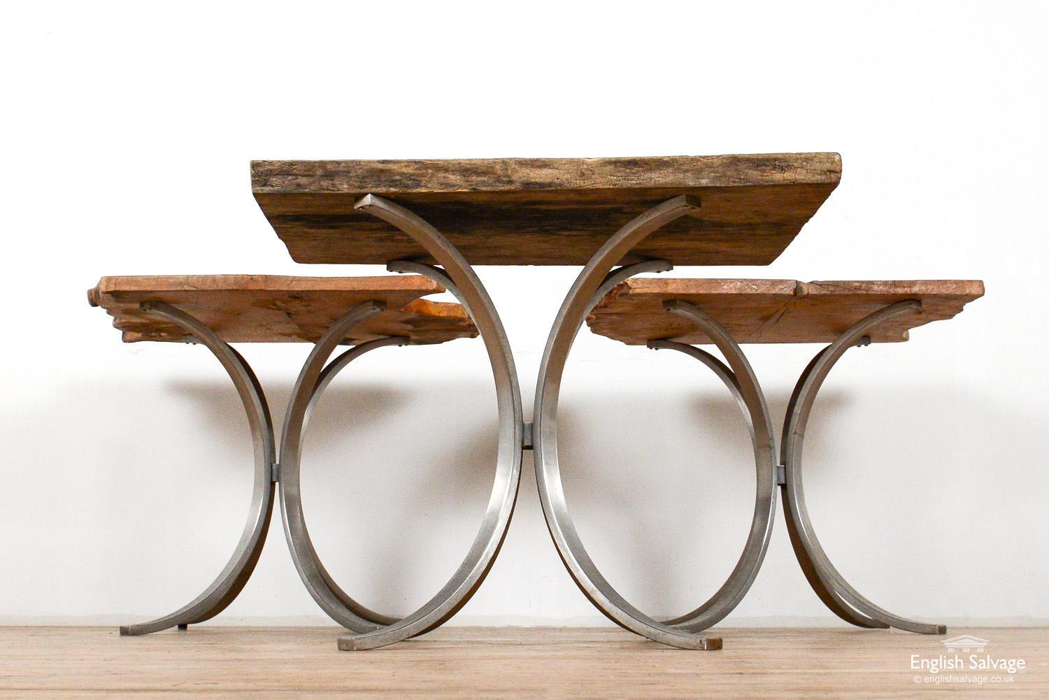 Oak Plank Tables with Brushed Steel Bases, 20th Century In Good Condition For Sale In London, GB