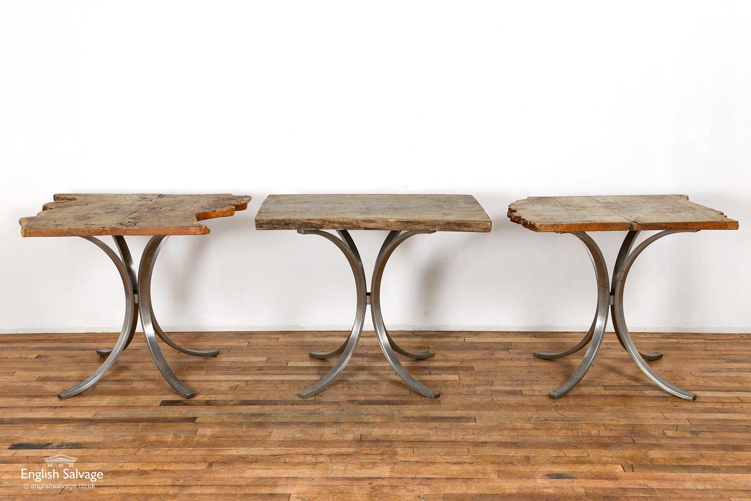 Oak Plank Tables with Brushed Steel Bases, 20th Century For Sale 1