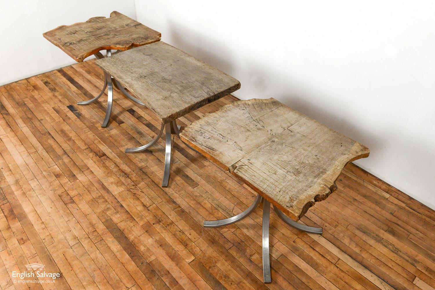 Oak Plank Tables with Brushed Steel Bases, 20th Century For Sale 2