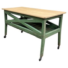 Mesa de Preparación de Roble Isla de Cocina Verde