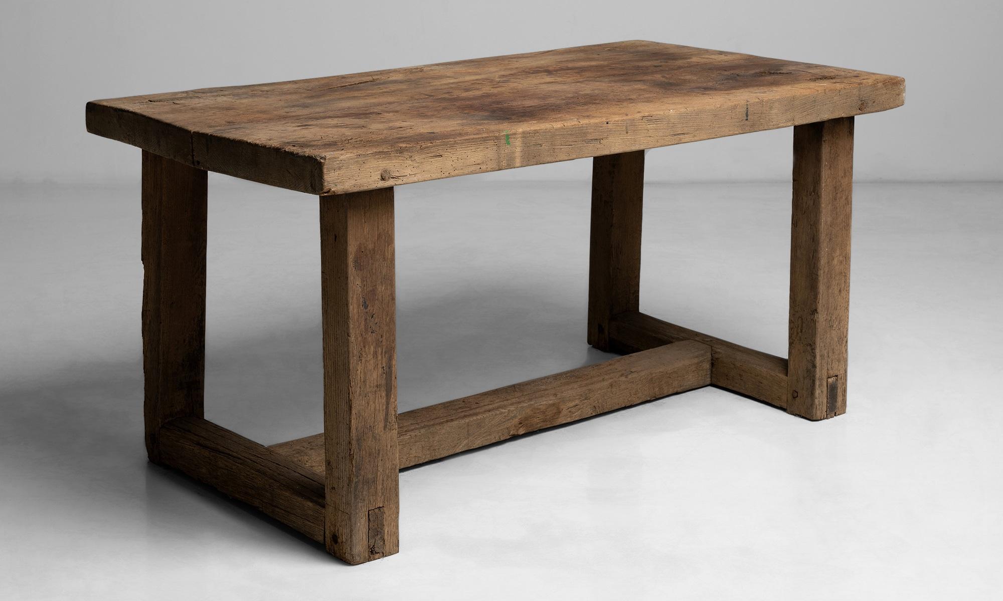Oak Preparation table

England circa 1890

Low table constructed in oak with dry finish.

Measures: 50.5” L x 28” D x 24.75” H.
  