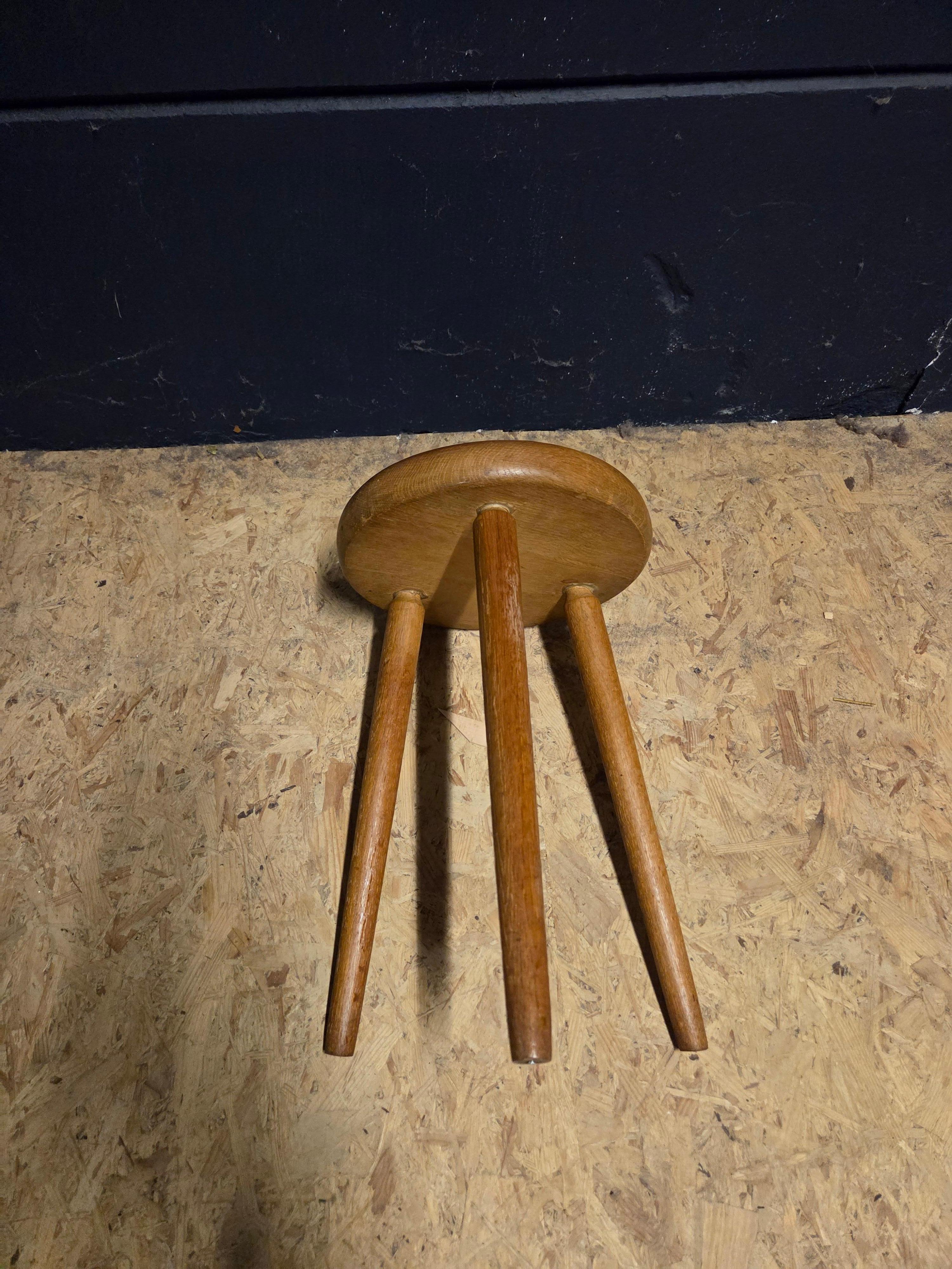 Brutalist Oak Primitive stool french 1970 For Sale