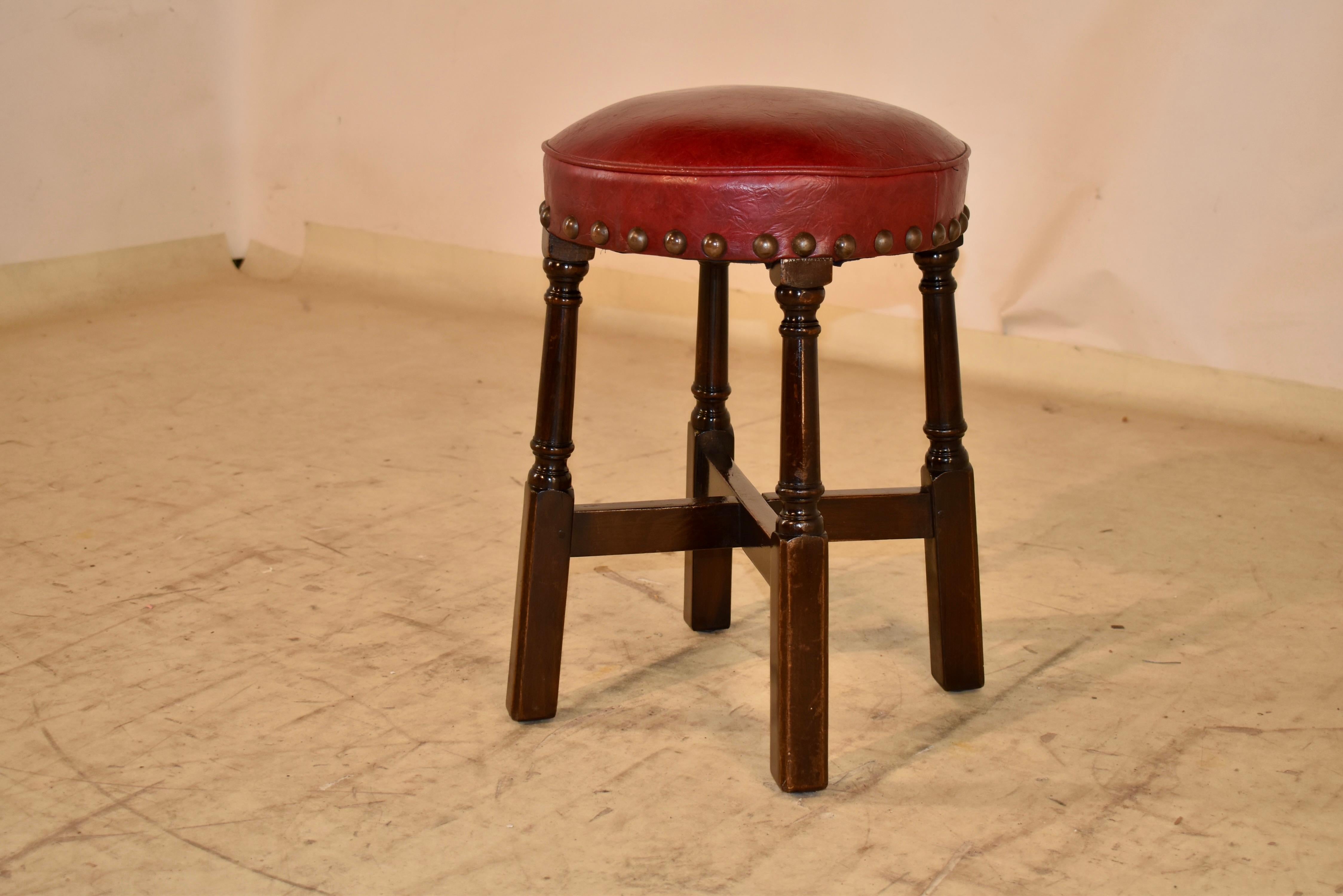 English Oak Pub Stool, Circa 1920 For Sale