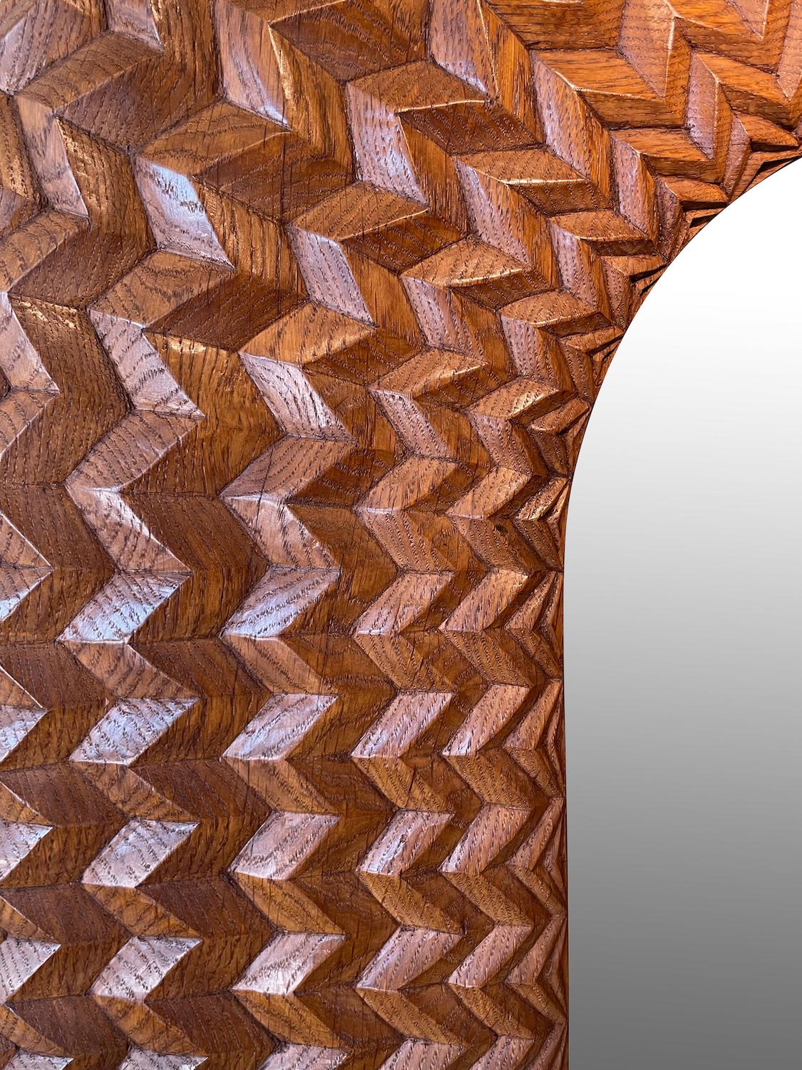 Italian Oak Raised Chevron Pattern Mirror By Guiseppi Rivadossi, Italy, 1980s For Sale