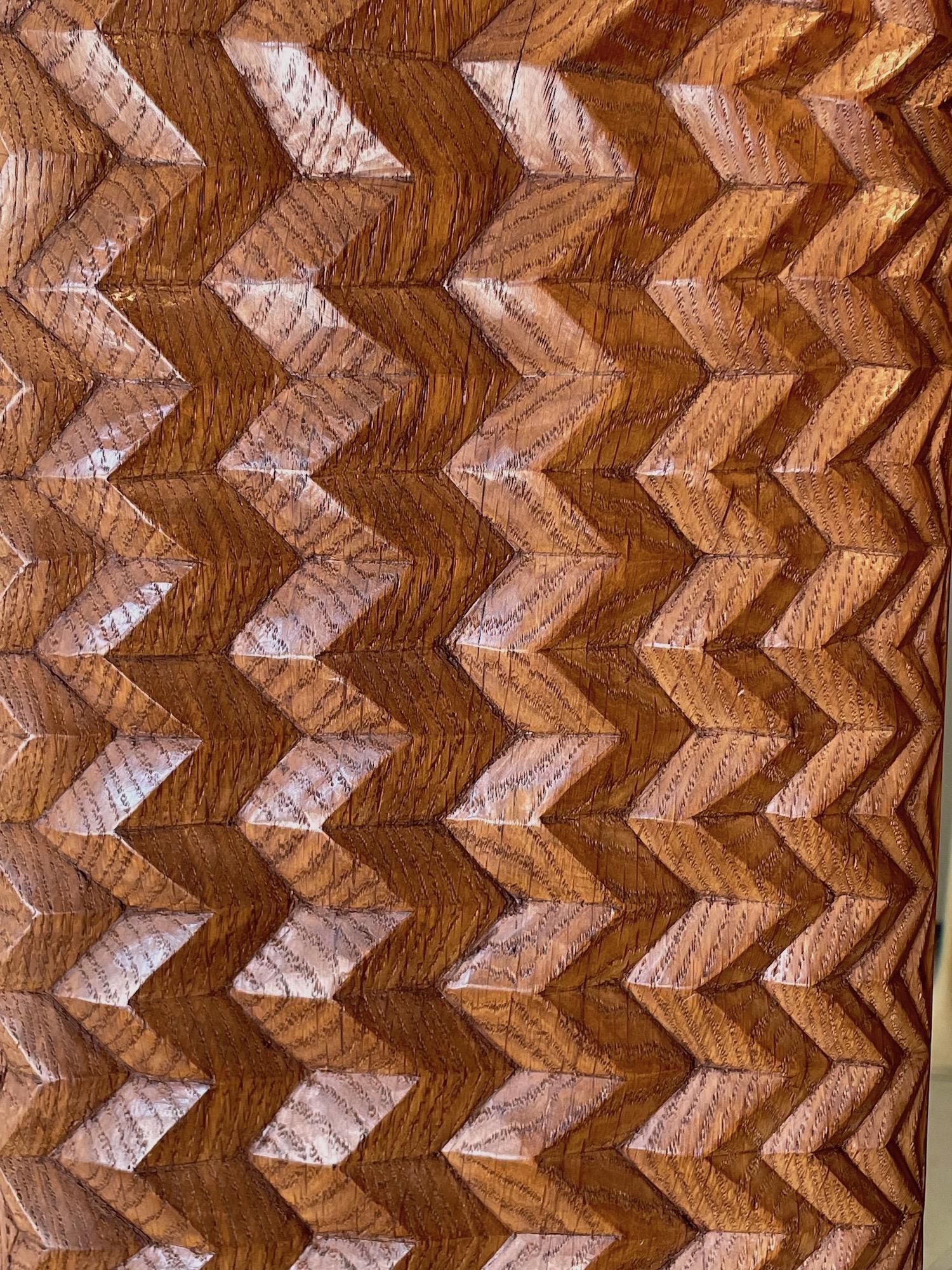 Late 20th Century Oak Raised Chevron Pattern Mirror By Guiseppi Rivadossi, Italy, 1980s For Sale