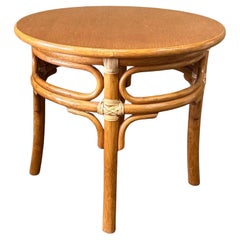 Oak & Rattan Round Side Table by McGuire Furniture Co.