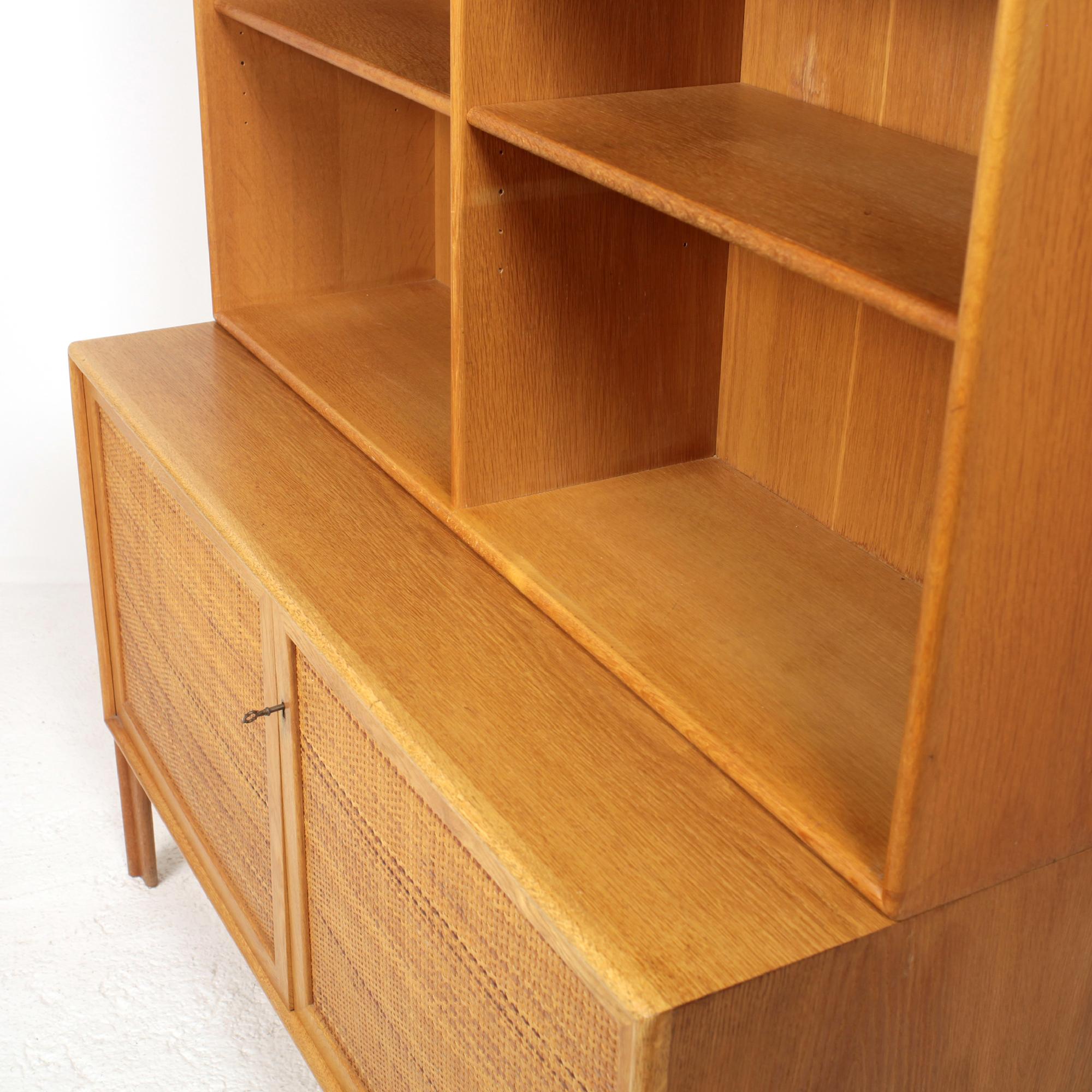 Oak & Rattan Sideboard Bookcase by Alf Svensson, 1960s In Good Condition For Sale In Saint  Ouen, FR