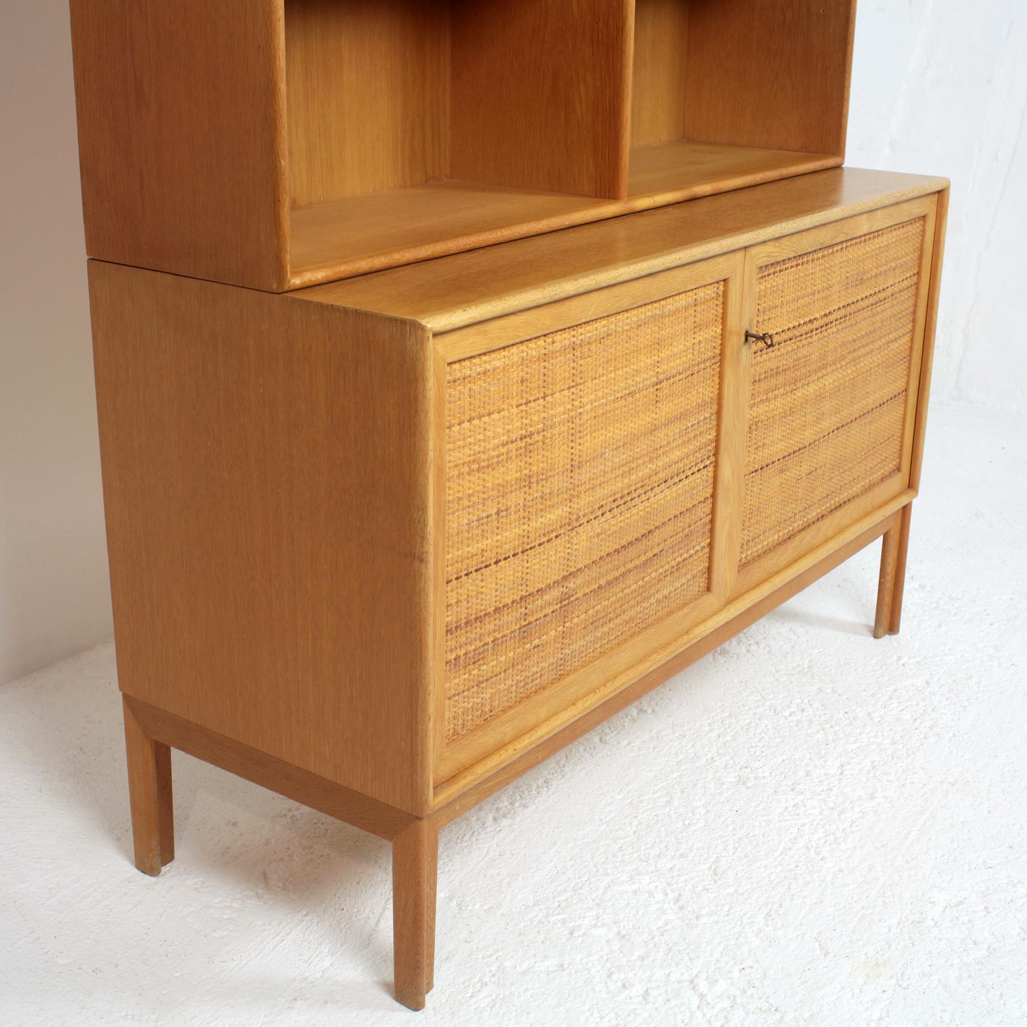 Mid-20th Century Oak & Rattan Sideboard Bookcase by Alf Svensson, 1960s For Sale
