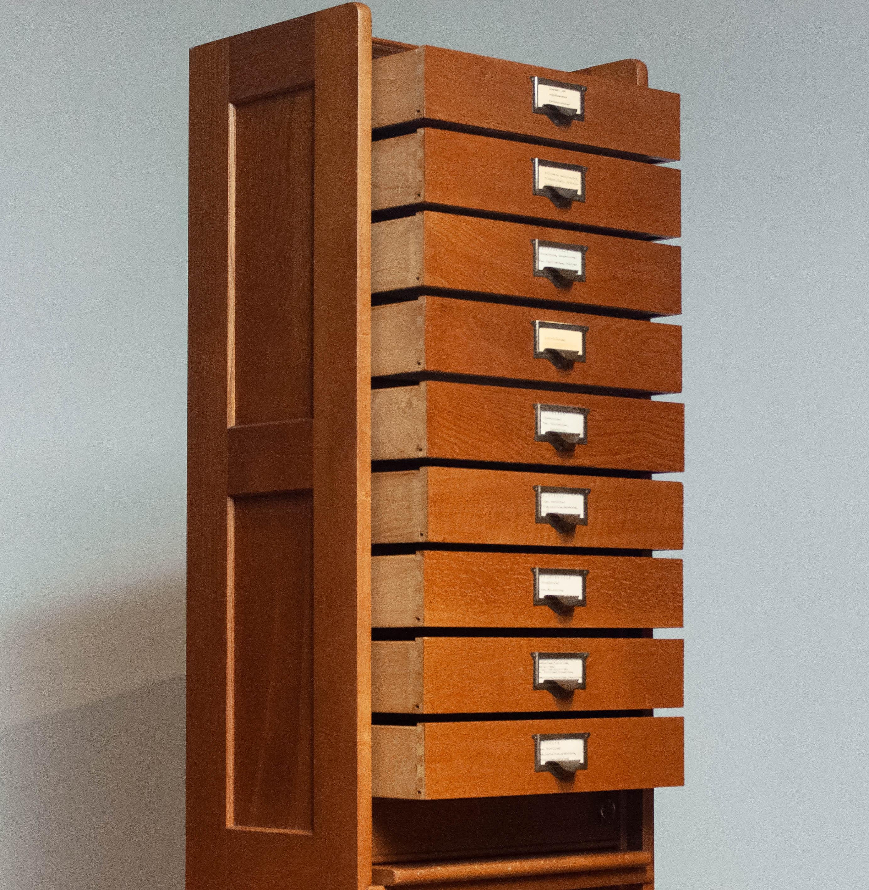 Mid-20th Century Oak Rectangular Drawer / Archive / Entomology Cabinet by Atvidabergs Sweden 1940