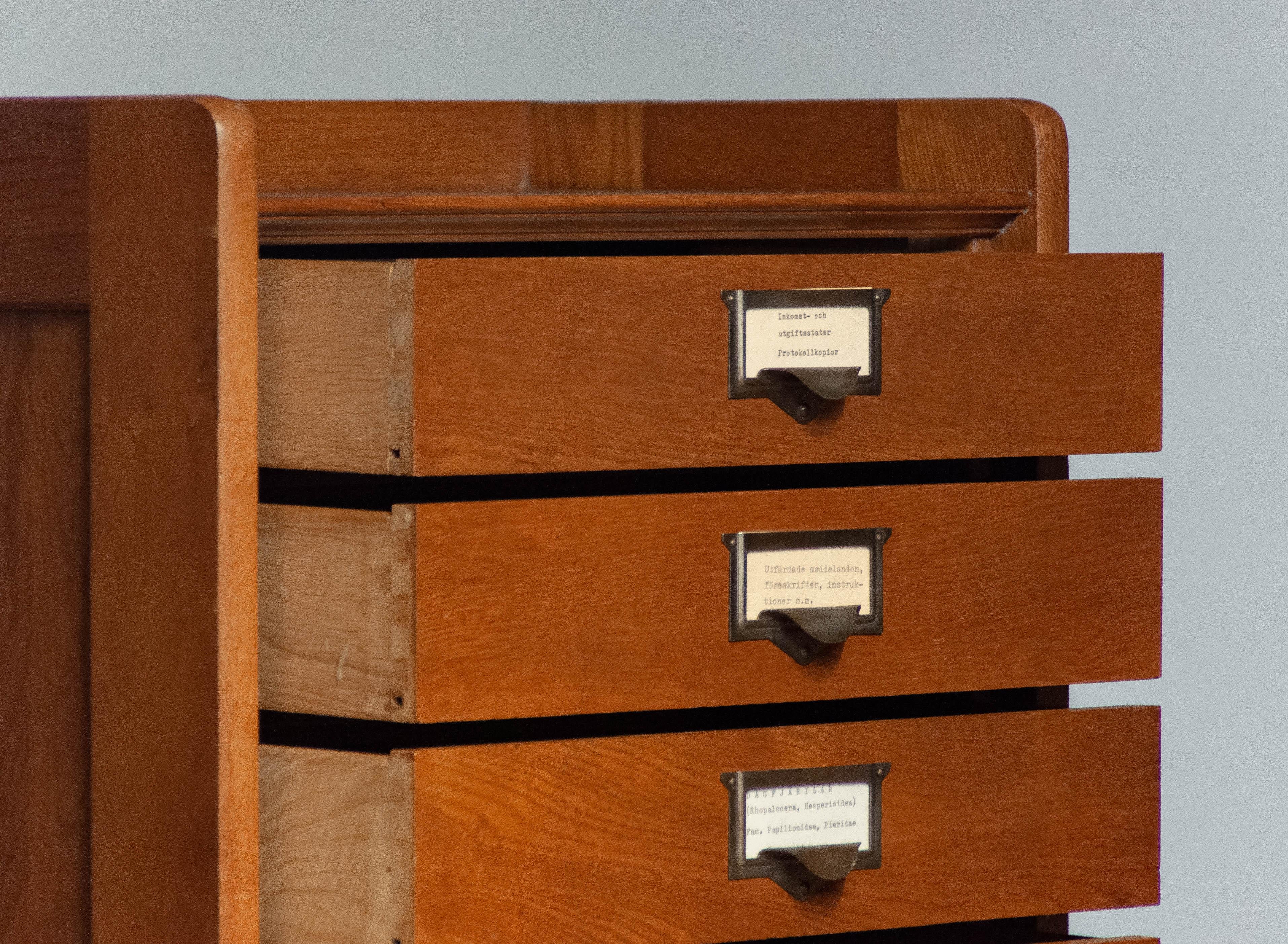 Metal Oak Rectangular Drawer / Archive / Entomology Cabinet by Atvidabergs Sweden 1940