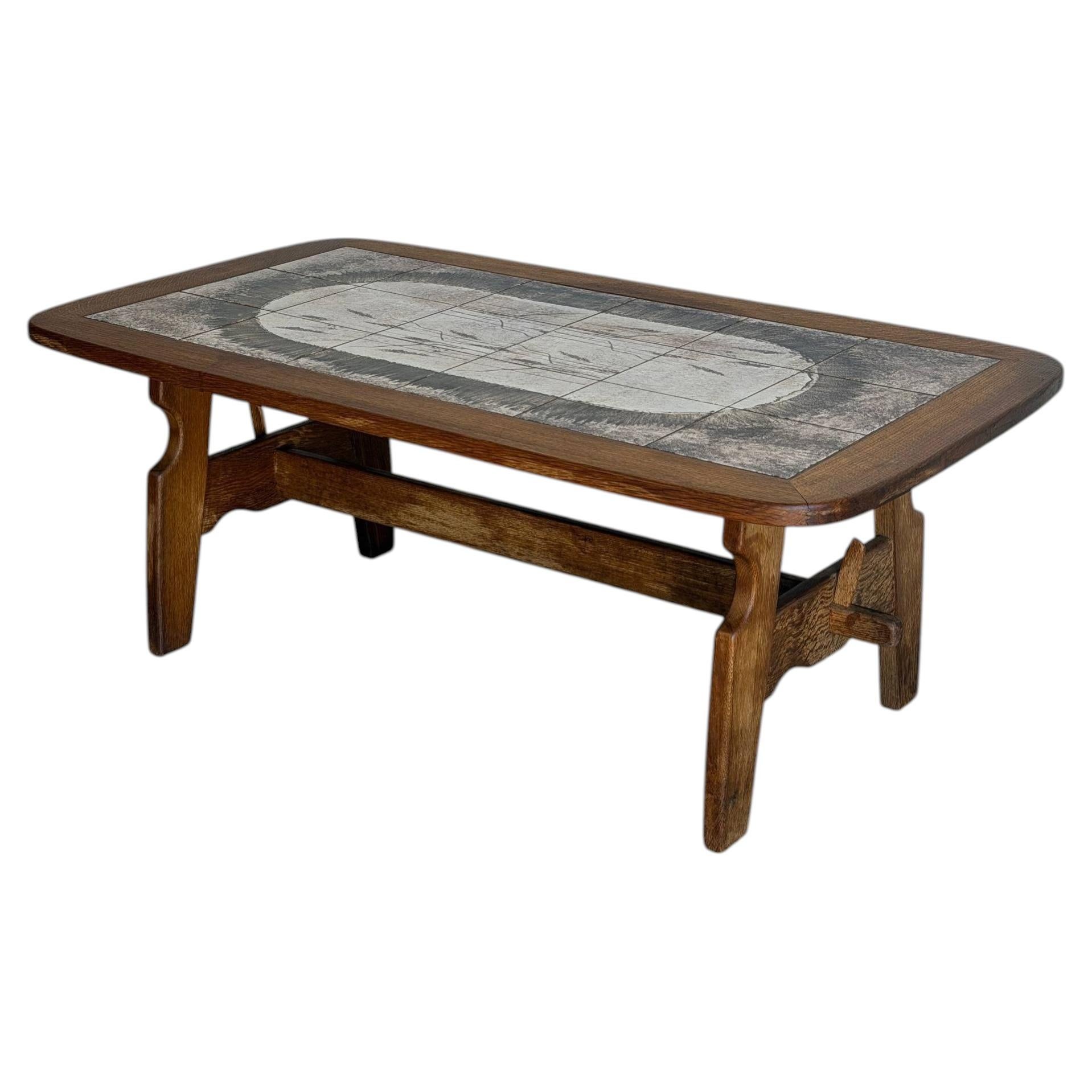 Table basse rectangulaire en chêne avec plateau en carreaux, style danois « Mid-Century Modern », années 1970 en vente