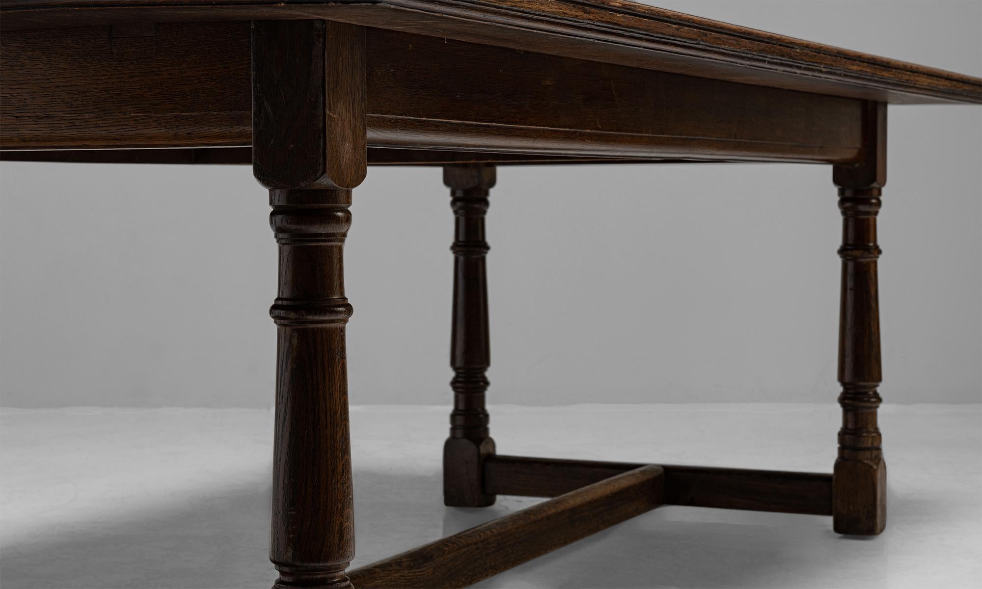 Oak Refectory Dining Table

England circa 1870

Constructed in quarter sawn oak with nicely moulded edge on the tabletop.