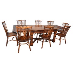 Used Oak Refectory Table and 8 Windsor Dining Chairs Kitchen Farmhouse Set