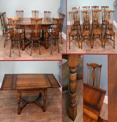 Used Oak Refectory Table and 8 Windsor Dining Chairs Kitchen Farmhouse Set