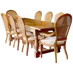 Oak Refectory Table and Eight Cane Back Dining Chairs Set 3