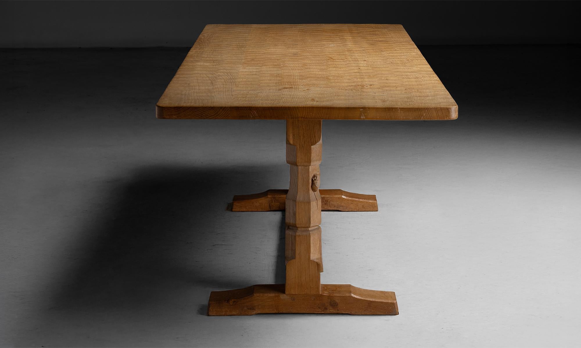 English Oak Refectory Table by Robert “Mouseman” Thompson, England circa 1950