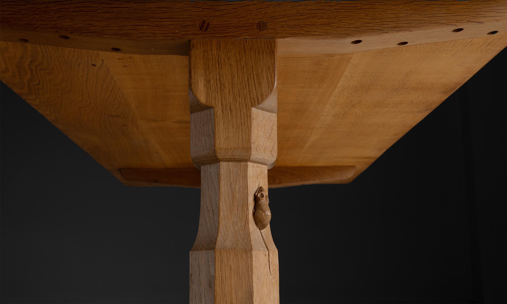 Hand-Carved Oak Refectory Table by Robert “Mouseman” Thompson, England circa 1950
