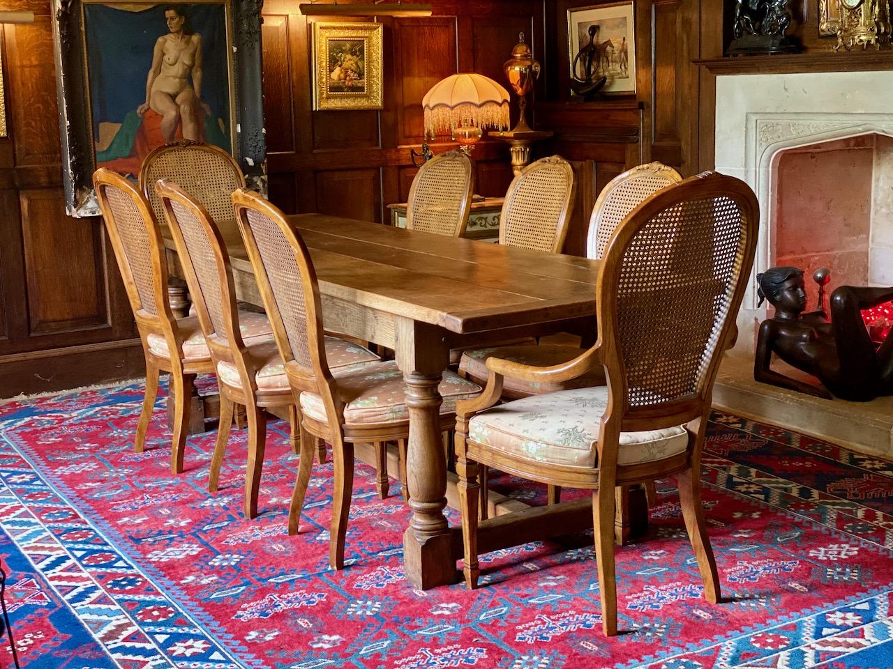 Oak Refectory Table and Eight Cane Back Dining Chairs Set 3 3