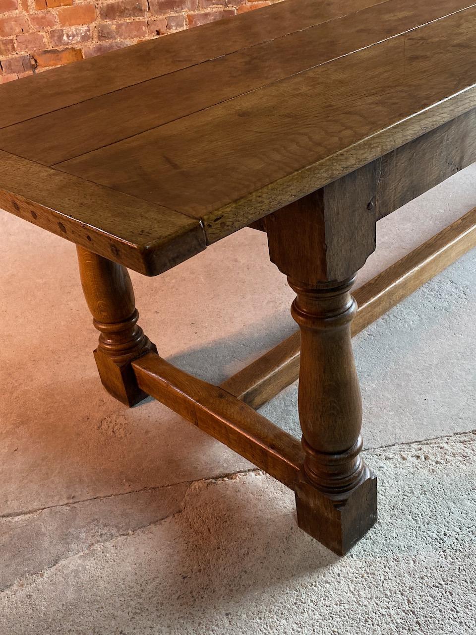 Early Victorian Oak Refectory Table and Eight Cane Back Dining Chairs Set 3
