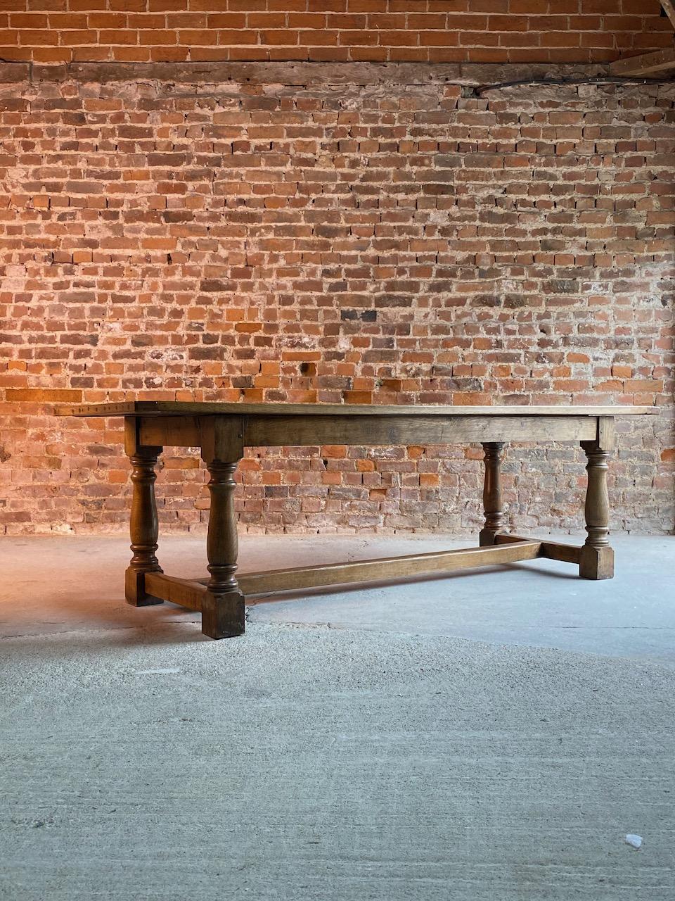 20th Century Oak Refectory Table and Eight Cane Back Dining Chairs Set 3