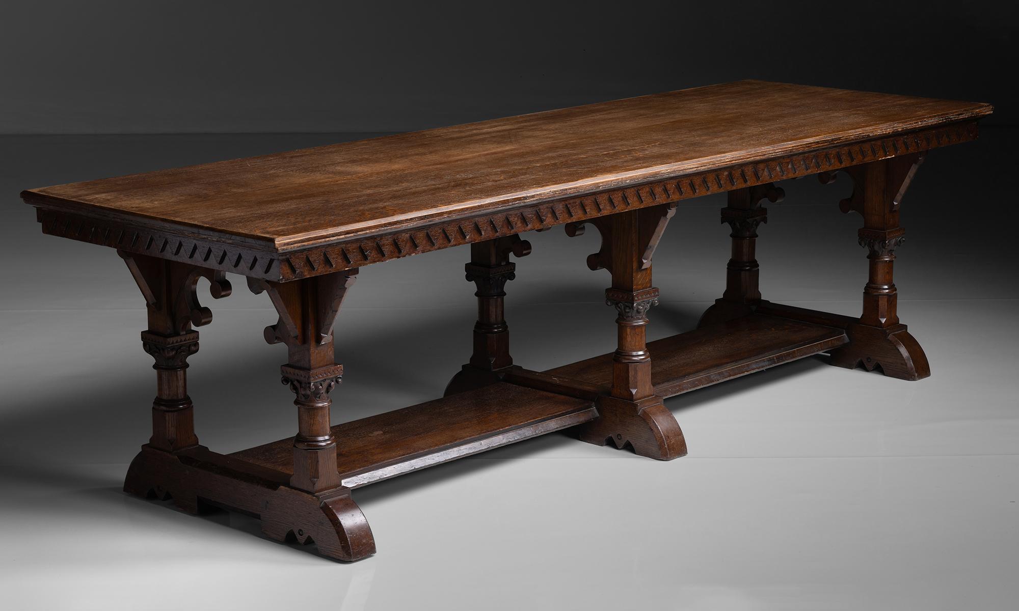 Carved Oak Refectory Table, England circa 1870
