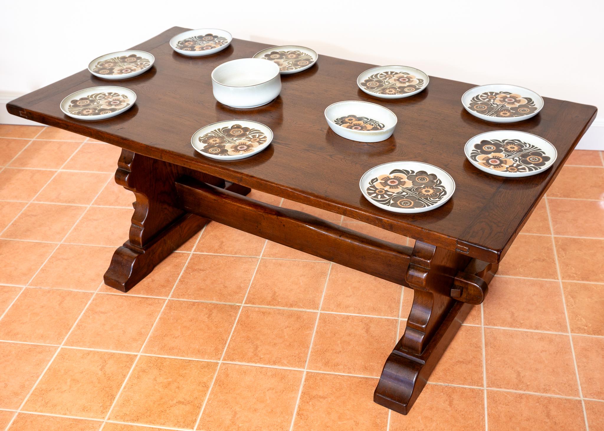 XIXe siècle Table de salle à manger à tréteaux de réfectoire en chêne, ancienne ferme française, début du 20e siècle en vente