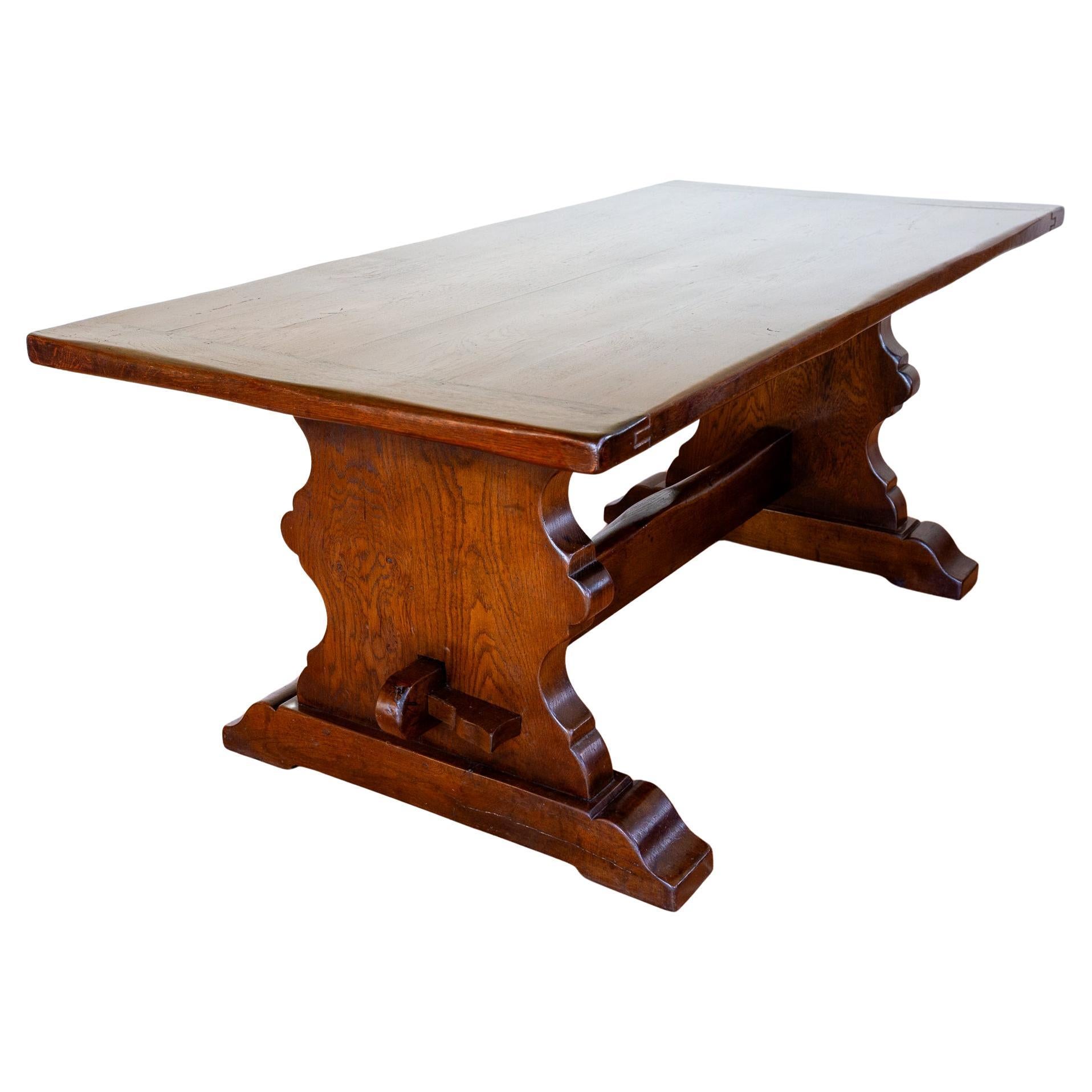 Oak Refectory Trestle Dining Table Antique French Farmhouse Early 20th Century