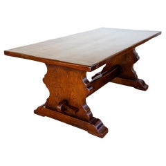 Oak Refectory Trestle Dining Table Antique French Farmhouse Early 20th Century