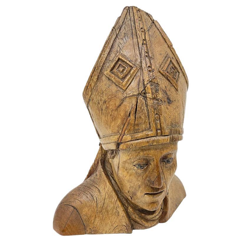 Oak Religious Bust of a Bishop